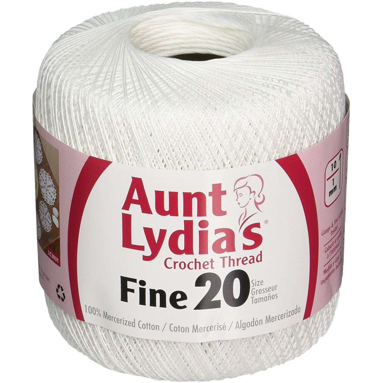 Coats Crochet Aunt Lydia's Crochet  Cotton Fine Size 20  White (3 Pack)