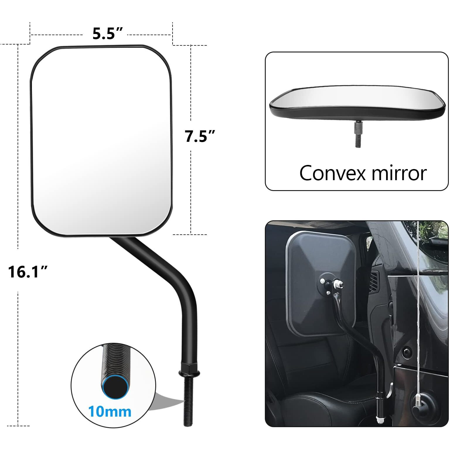 Denforste Mirrors Doors Off Compatible With Jeep Wrangler Jk Cj Jl & Unlimited - Door Hinge Side Mirrors For Jeep - 2 Pack 5.5 X 7.5 Inches Side Rear View Mirrors For Doors Off Driving