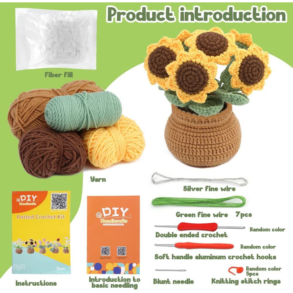 Kgxulr Crochet Kit For Beginners  Sunflower Crochet Kit Beginner Crochet Starter Kit For Complete Beginners Adults  Crocheting Knitting Kit With Step-By-Step Video Tutorials (Sunflower)