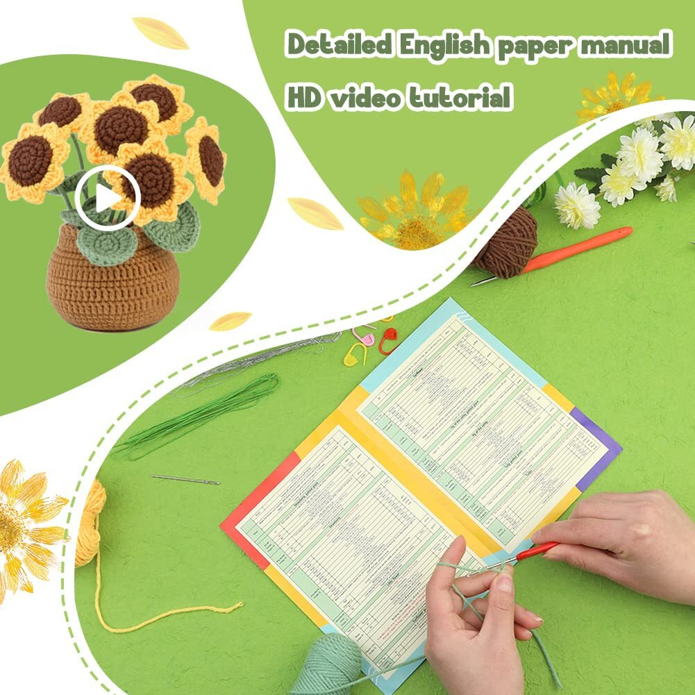 Kgxulr Crochet Kit For Beginners  Sunflower Crochet Kit Beginner Crochet Starter Kit For Complete Beginners Adults  Crocheting Knitting Kit With Step-By-Step Video Tutorials (Sunflower)