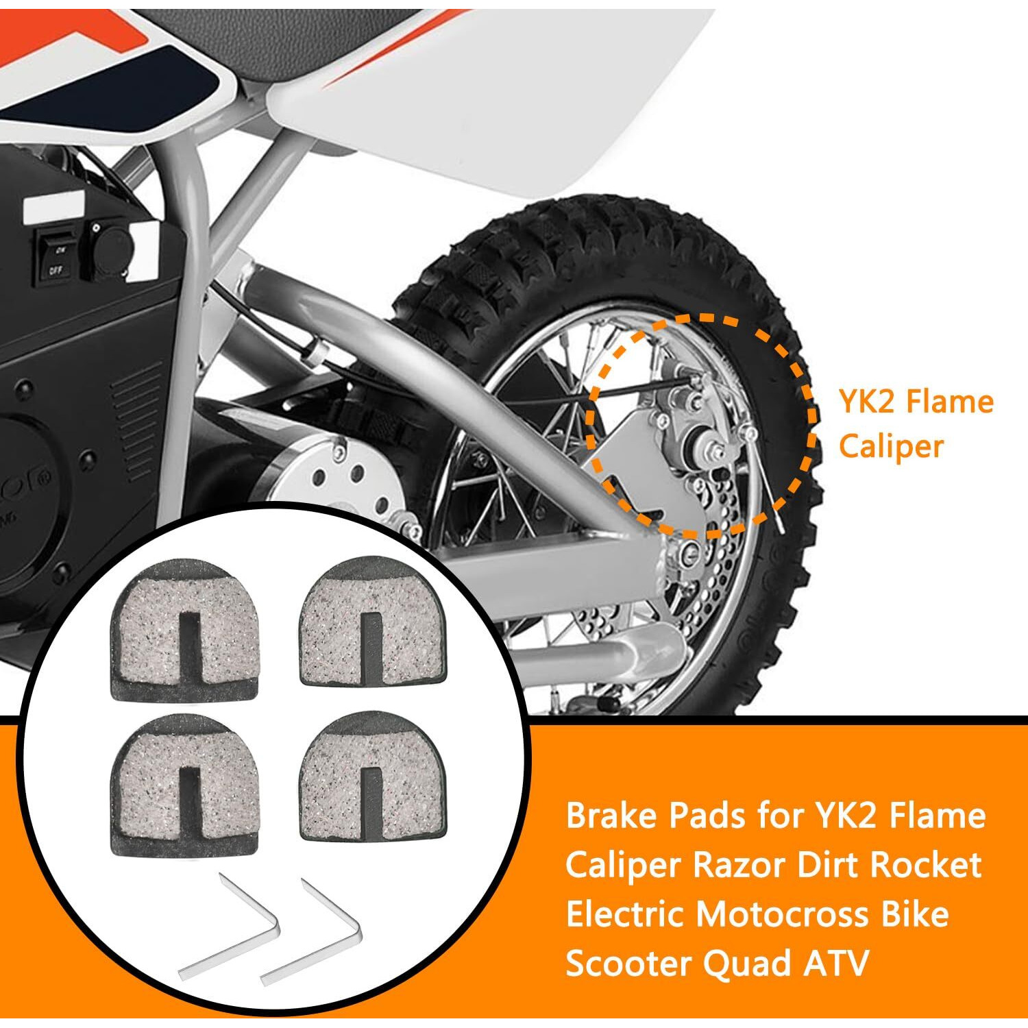 Holato Rounded Disc Brake Pads For Razor Mx500 Mx650 Sx500 Mcgrath Dirt Rocket Electric Motocross Bike E500S Scooter Rsf350 Rsf650 Kids Street Bike Dirt Quad 500 Electric Atv Yk2 Flame Caliper 4 Pcs