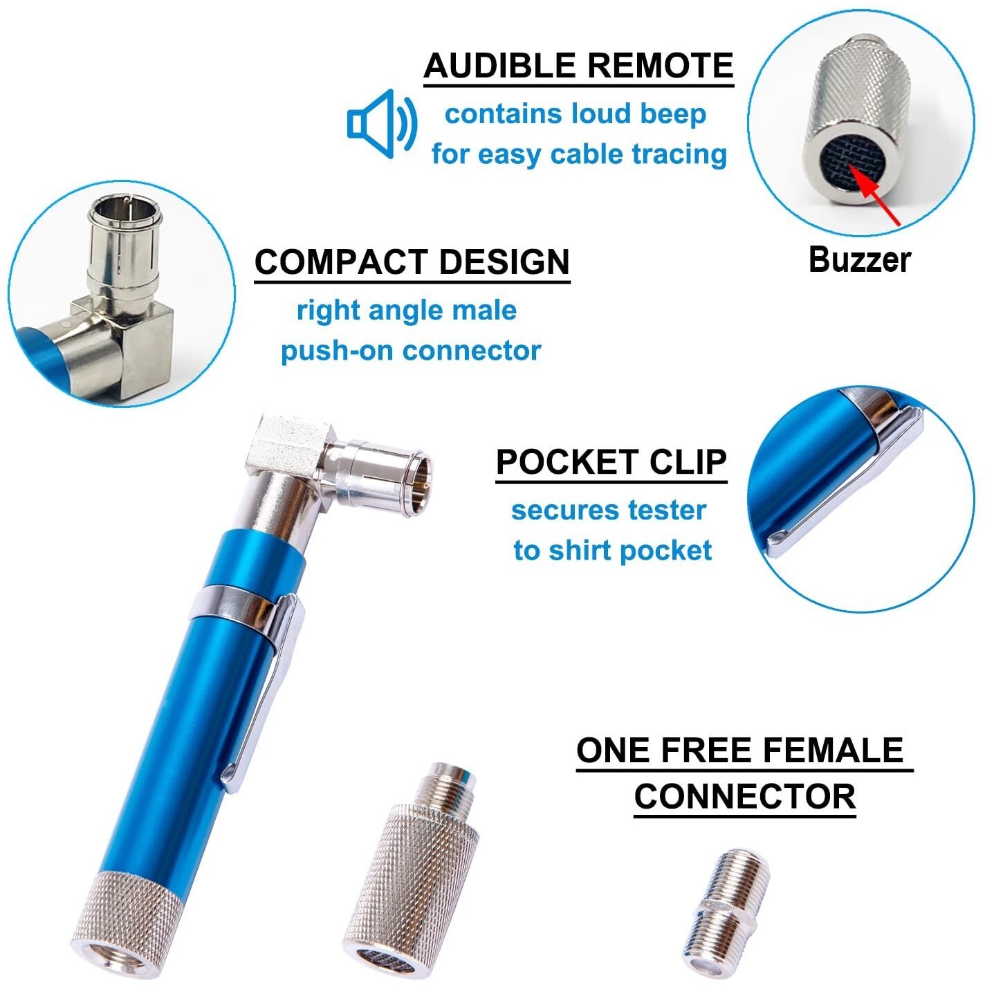 Groword Coaxial Pocket Toner Pocket Continuity Tester(Tracer) And Toner With Light&Buzzer Voltage Toner And Barrel Connector Bundle For Testing Coax Cable  Rg6  Rg59  Catv Wire Tracer
