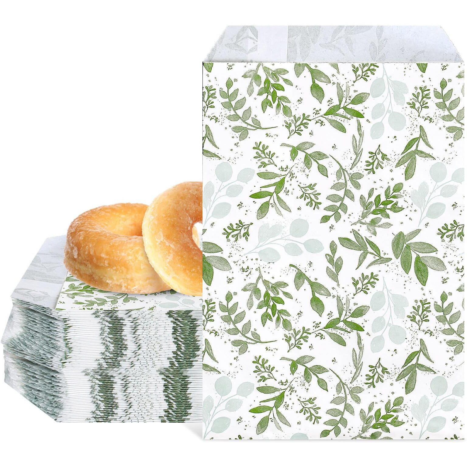 Jarthenaamcs 100Pcs Eucalyptus Party Treat Bag Watercolor Greenery Leaves Paper Gift Bags Elegant Plant Prints Candy Buffet Bags For Wedding Baby Shower Birthday Party Favor