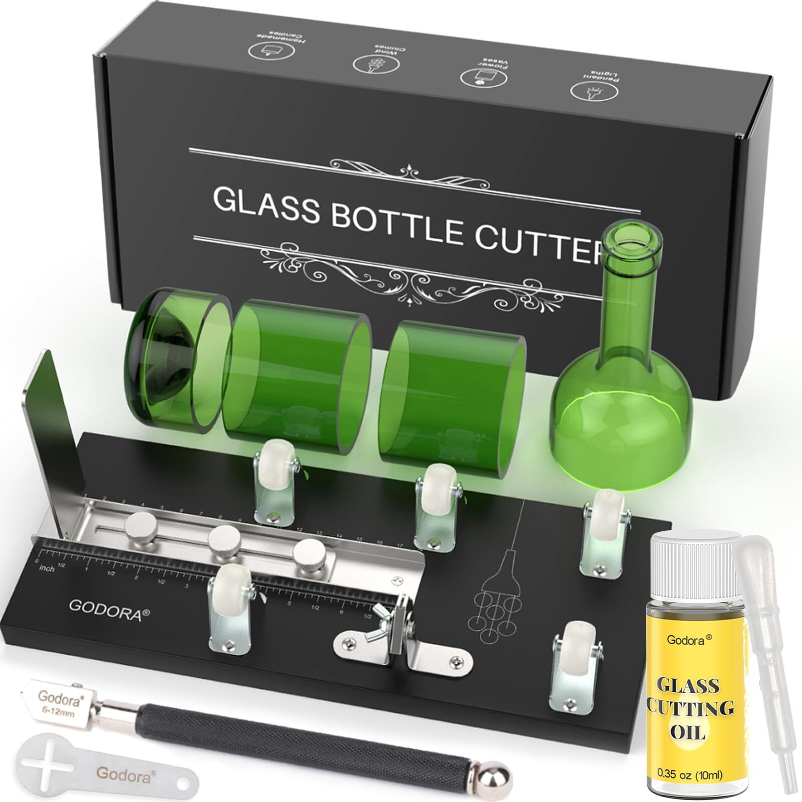 Glass Bottle Cutter & Glass Cutting Oil  Premium Glass Cutter For Bottles & Glass Cutting Oil Bundle - Diy Glass Bottle For Cutting Beer  Wine Or Soda Round Bottles & Mason Jars  Perfect Bottle Cutter