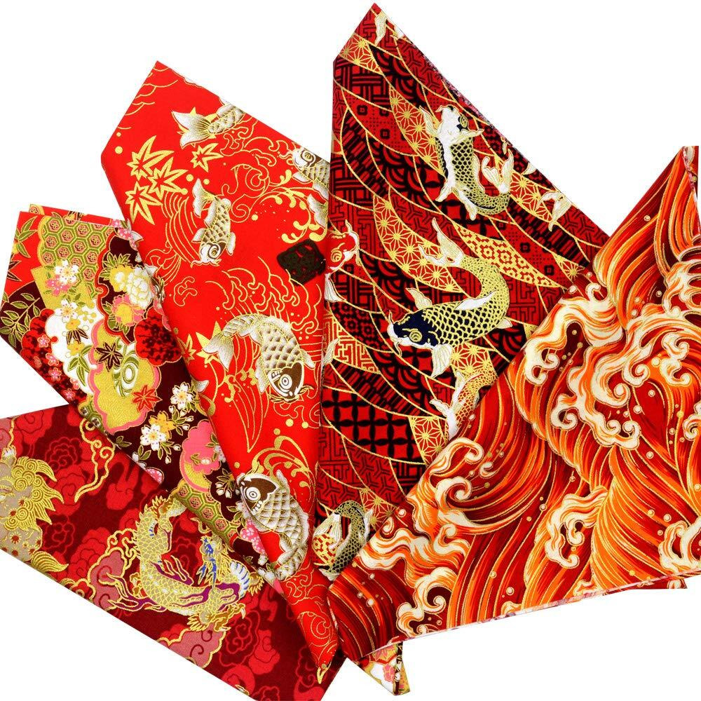 Accoco 5Pcs Cotton Craft Fabric Bundle Squares Patchwork 20"" X 20"&quotInch (50X50Cm) Colorful Japanese Style Cotton Wrapping Cloth Squares Quilting Sewing Patchwork Fabric Diy Scrapbooking Artcraft