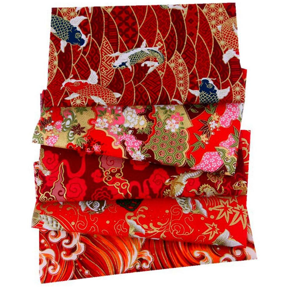 Accoco 5Pcs Cotton Craft Fabric Bundle Squares Patchwork 20"" X 20"&quotInch (50X50Cm) Colorful Japanese Style Cotton Wrapping Cloth Squares Quilting Sewing Patchwork Fabric Diy Scrapbooking Artcraft