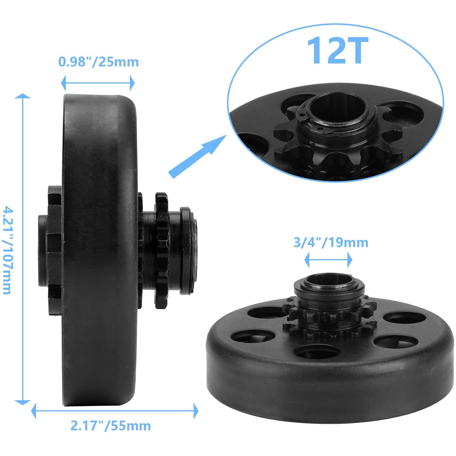 Centrifugal Clutch  Go Kart Clutch 3/4 Bore 12T With 35 Chain For Go Kart Minibike Honda Engines Gx160 Gx200 Gx140 Gx120 Gc160 Gc190  With 2Pcs Set Screws And 1Pc Connecting Link