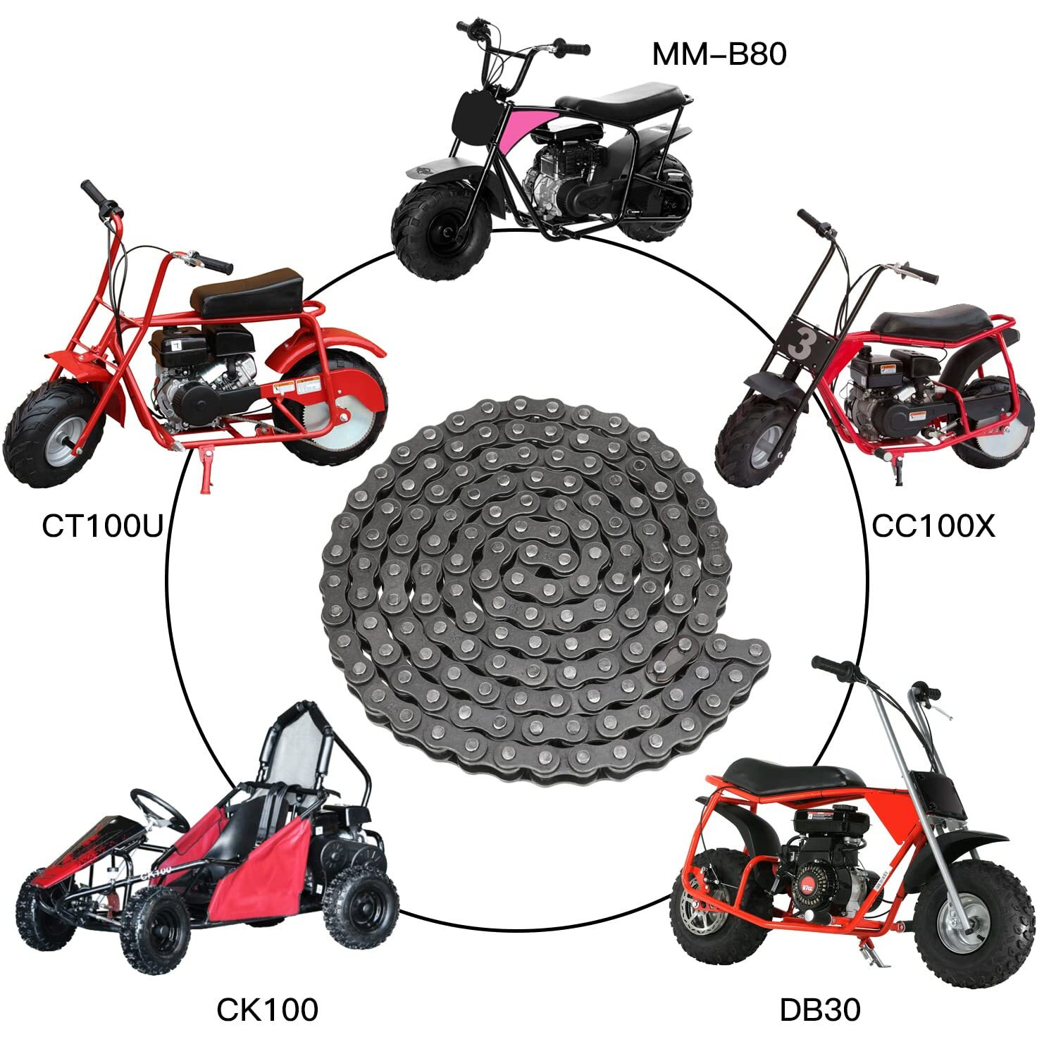 Yoxufa 35 Drive Chain 140 Links For 79Cc 79.5Cc 97Cc 100Cc 212Cc Predator Coleman Ct100U Cc100X Baja Doodle Bug Dirt Bug Racer Blitz Viper Db30 Harbor Freight Motovox Go Kart Cart Mini Trail Bike