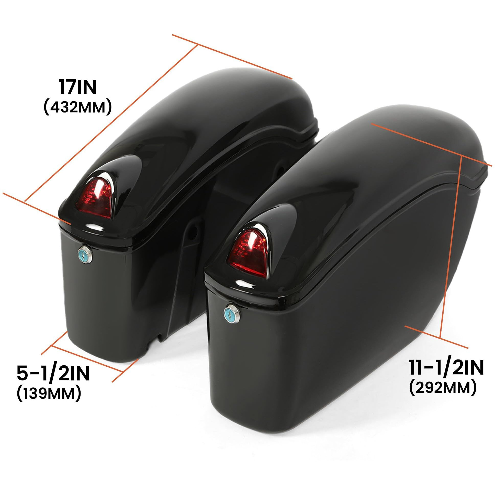 Hecasa Universal Hard Saddle Bags Compatible With Yamaha Honda Cruiser Trunk Luggage With Lights Mount Bracket Motorcycle Black