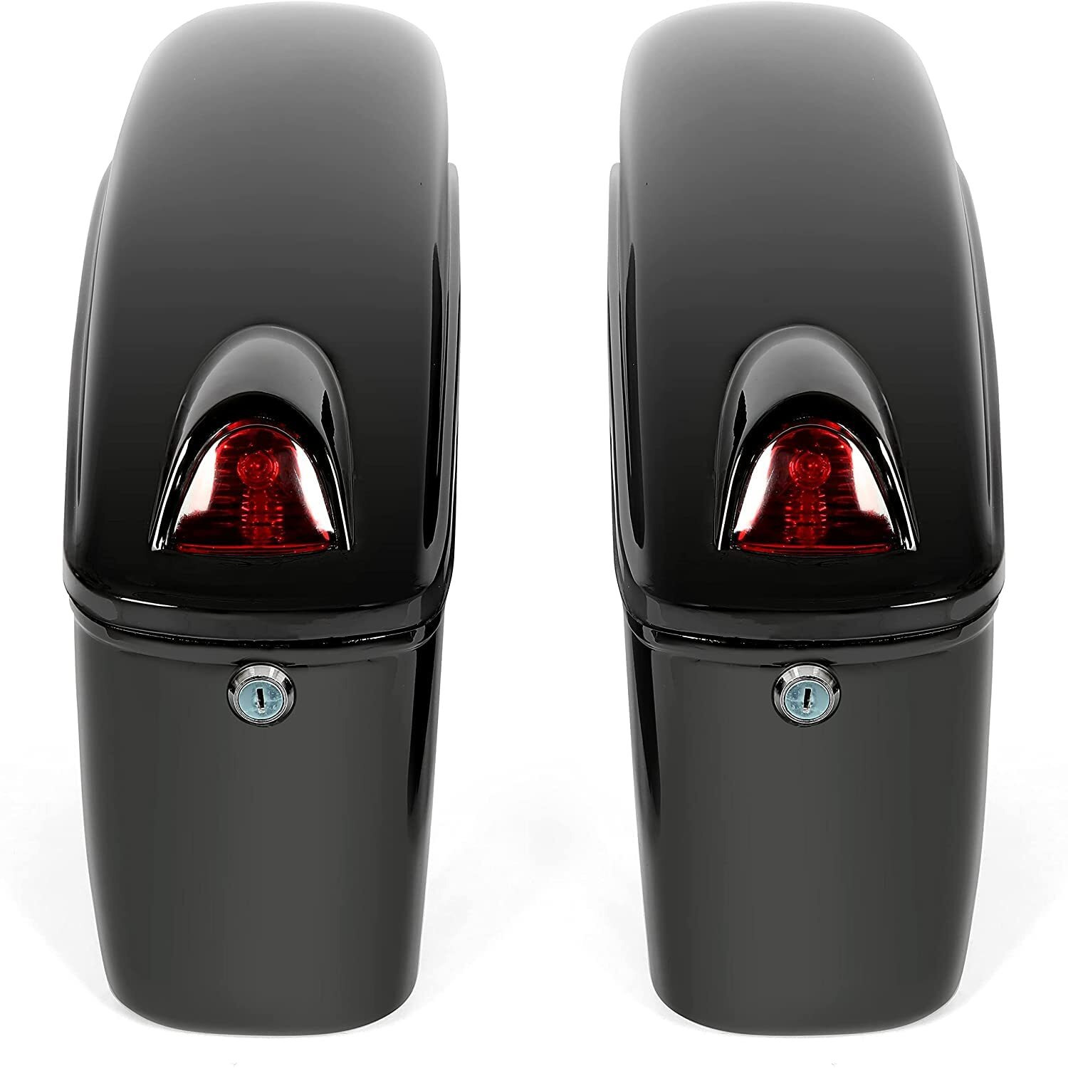 Hecasa Universal Hard Saddle Bags Compatible With Yamaha Honda Cruiser Trunk Luggage With Lights Mount Bracket Motorcycle Black