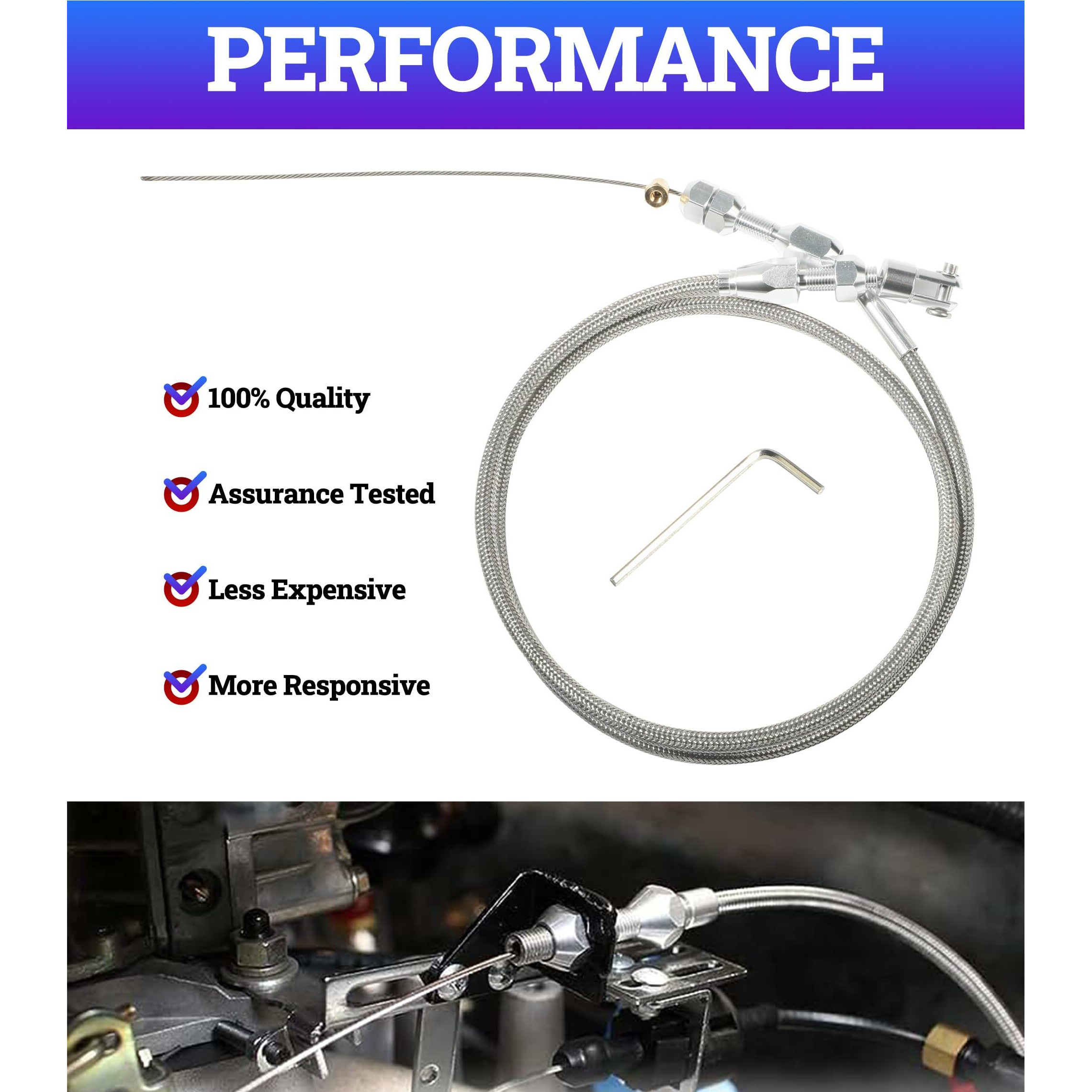 Zlirfy 36"" Throttle Cable Kit Car Braided Throttle Cable Ls Swap Steel Braided Throttle Cable Repair Kit Car Accessories Universal Throttle Cable Compatible With 97-07 Ls1 Engine 4.8L 5.3L 5.7L 6.0L