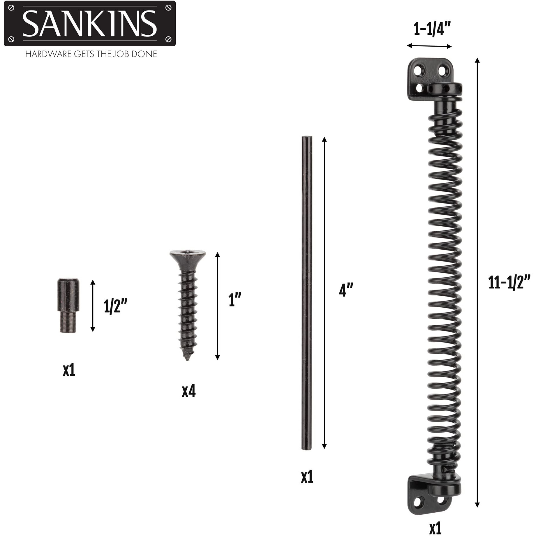 Sankins 11-1/2"" Gate Spring Self Closing Heavy Duty Outdoor Door Spring Automatic Metal Gate Closure Hardware With Adjustable Tool For Wooden And Vinyl Fence  Black