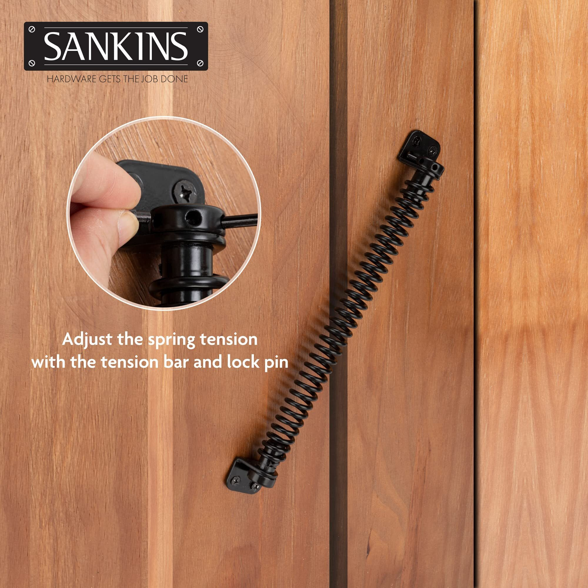 Sankins 11-1/2"" Gate Spring Self Closing Heavy Duty Outdoor Door Spring Automatic Metal Gate Closure Hardware With Adjustable Tool For Wooden And Vinyl Fence  Black