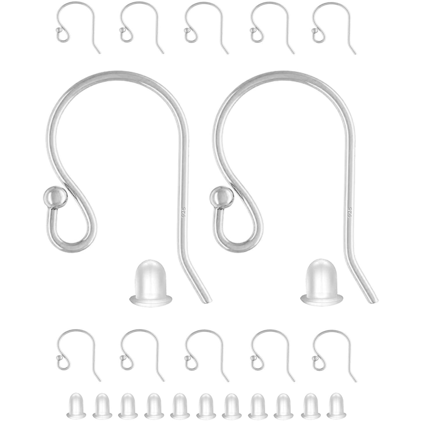Beadnova Earring Hooks 925 Sterling Silver Ball Dot Ear Wire With Rubber Earring Backs Earwire For Jewelry Making Earring Supplies (12Pcs Ear Wire And 12Pcs Earring Backs  Total 24Pcs)