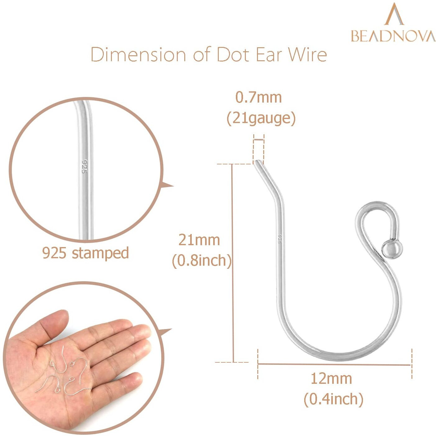 Beadnova Earring Hooks 925 Sterling Silver Ball Dot Ear Wire With Rubber Earring Backs Earwire For Jewelry Making Earring Supplies (12Pcs Ear Wire And 12Pcs Earring Backs  Total 24Pcs)