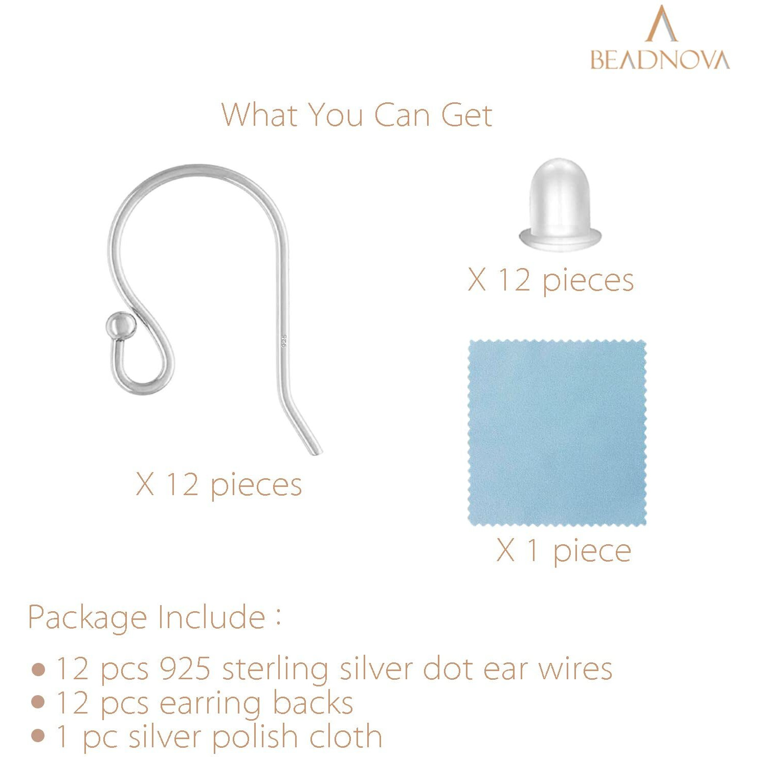 Beadnova Earring Hooks 925 Sterling Silver Ball Dot Ear Wire With Rubber Earring Backs Earwire For Jewelry Making Earring Supplies (12Pcs Ear Wire And 12Pcs Earring Backs  Total 24Pcs)