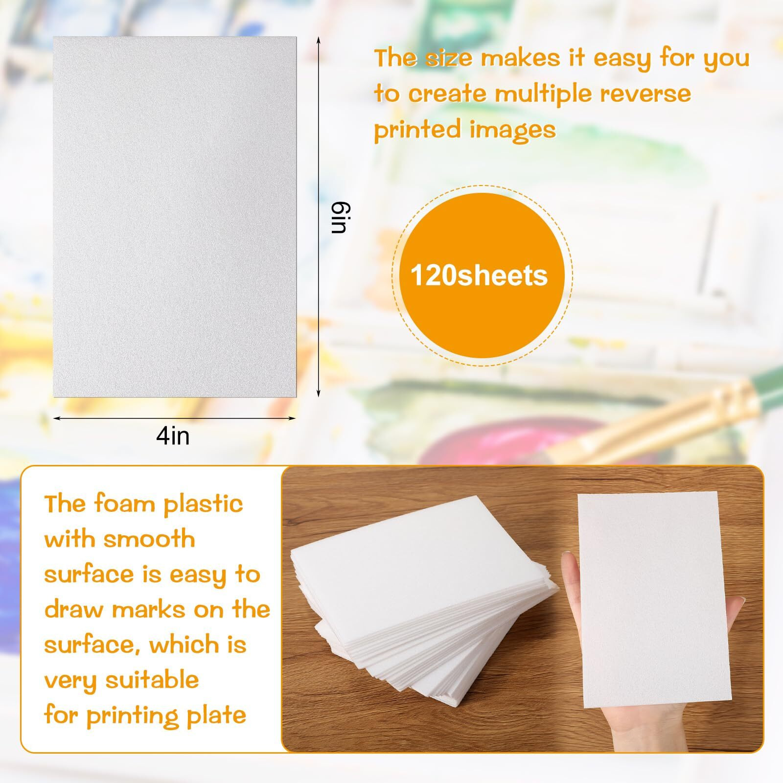 Cholemy 120 Pcs Foam Printing Plates 4 X 6 Inch White Foam Sheets 1/20 Inch Thick Foam Board Foam Papers Set For Card Making  Crafting  Printing  Diy Project  Stamp  Classroom  Scrap Booking
