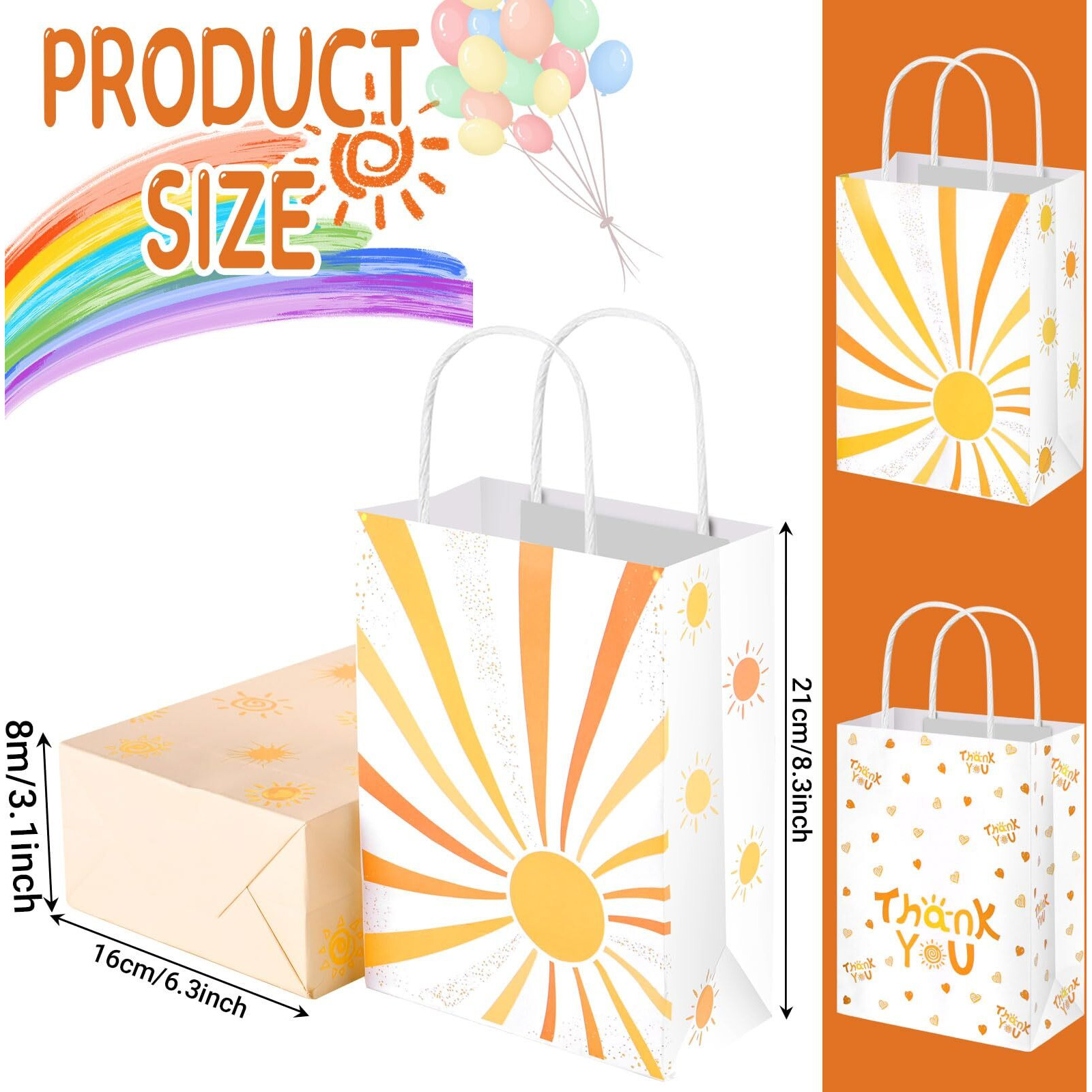 16Pack Boho Sun Party Favor Bags With Yellow Tissue Paper Yellow Sun Goodie Bags First Trip Around The Sun Paper Gift Bags With Handles For Baby Shower Birthday Party Supplies