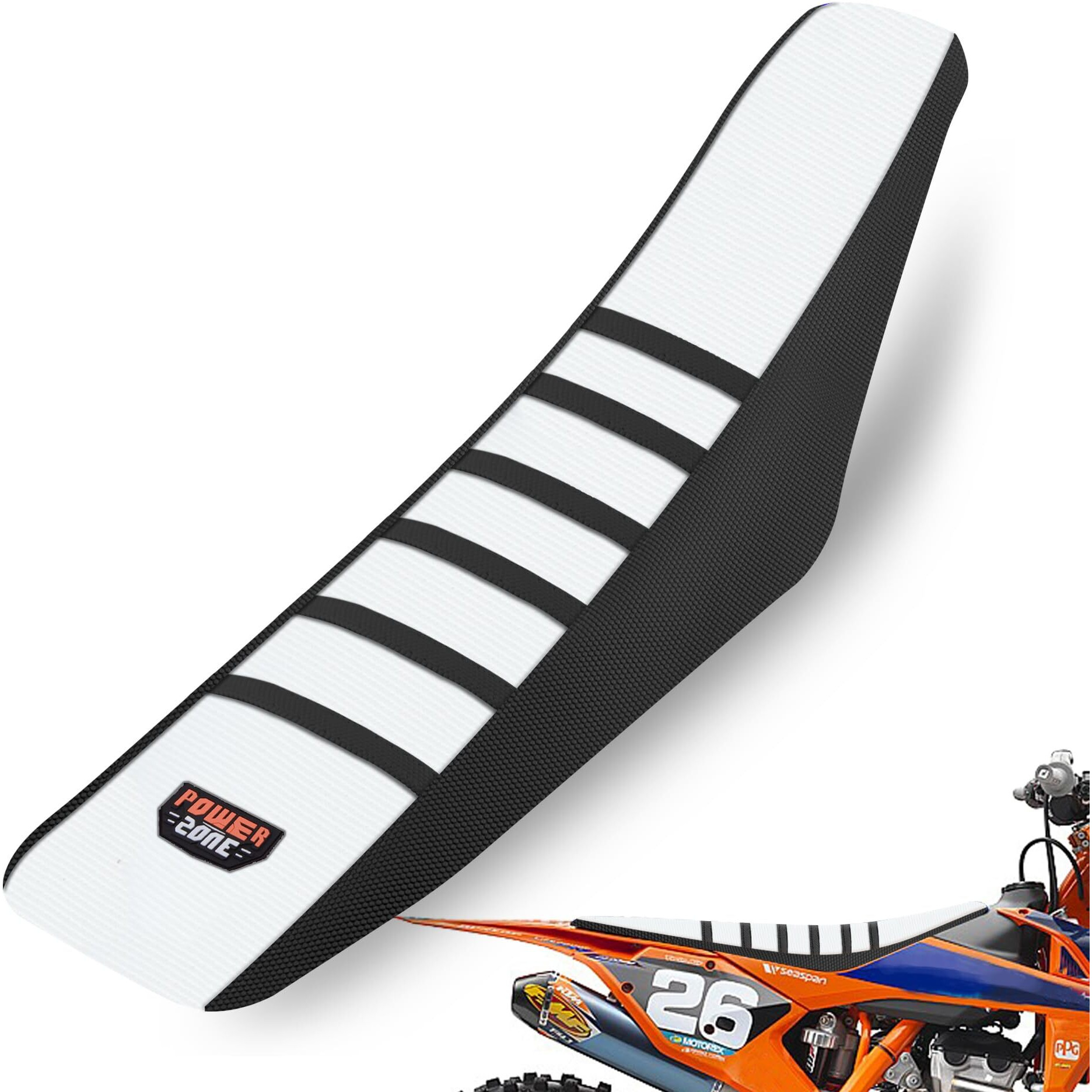 Mchmfg Universal Ribbed Dirt Bike Seat Cover - Gripper Soft Seat Cover For Most Dirt Pit Bike Motorcycle Black-White