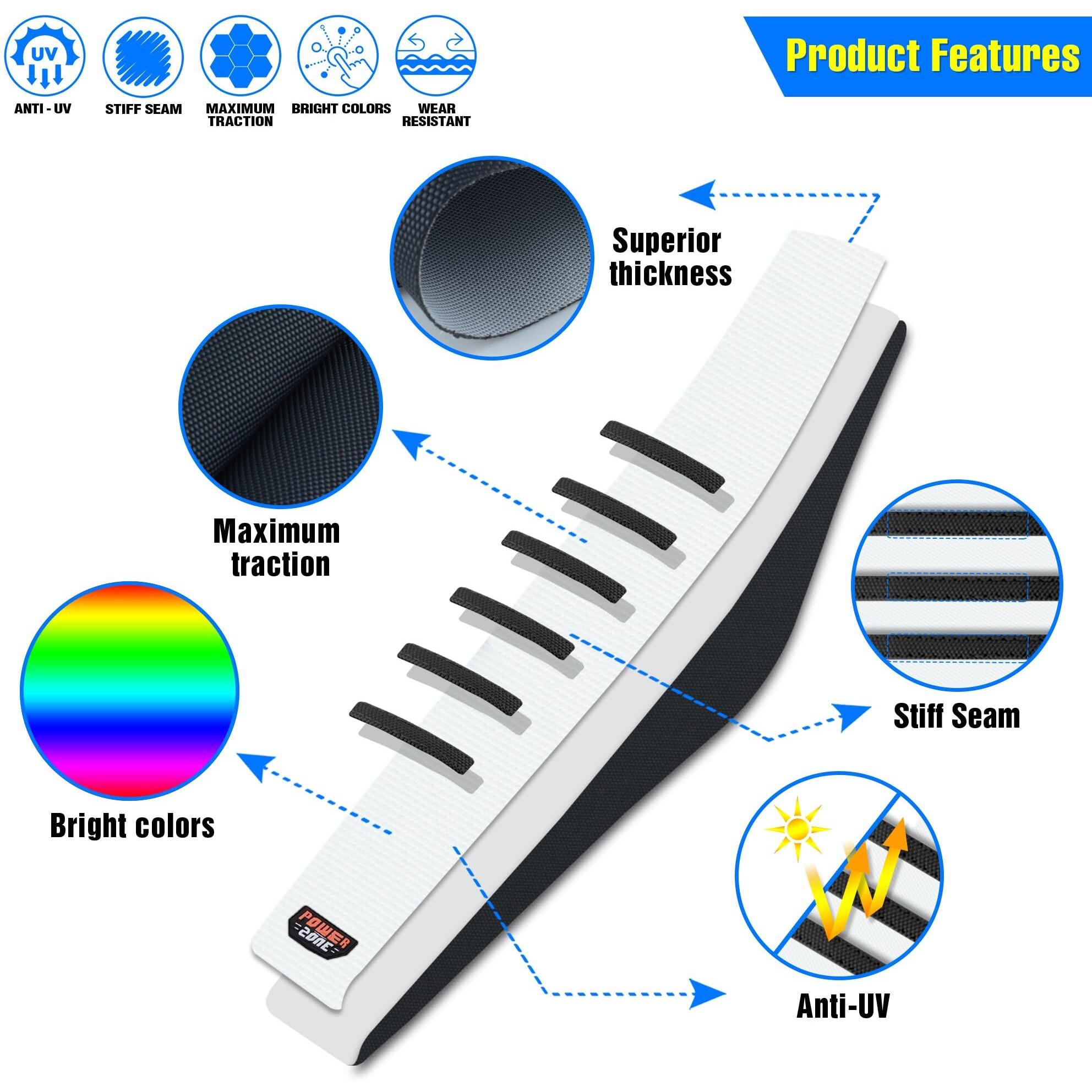 Mchmfg Universal Ribbed Dirt Bike Seat Cover - Gripper Soft Seat Cover For Most Dirt Pit Bike Motorcycle Black-White