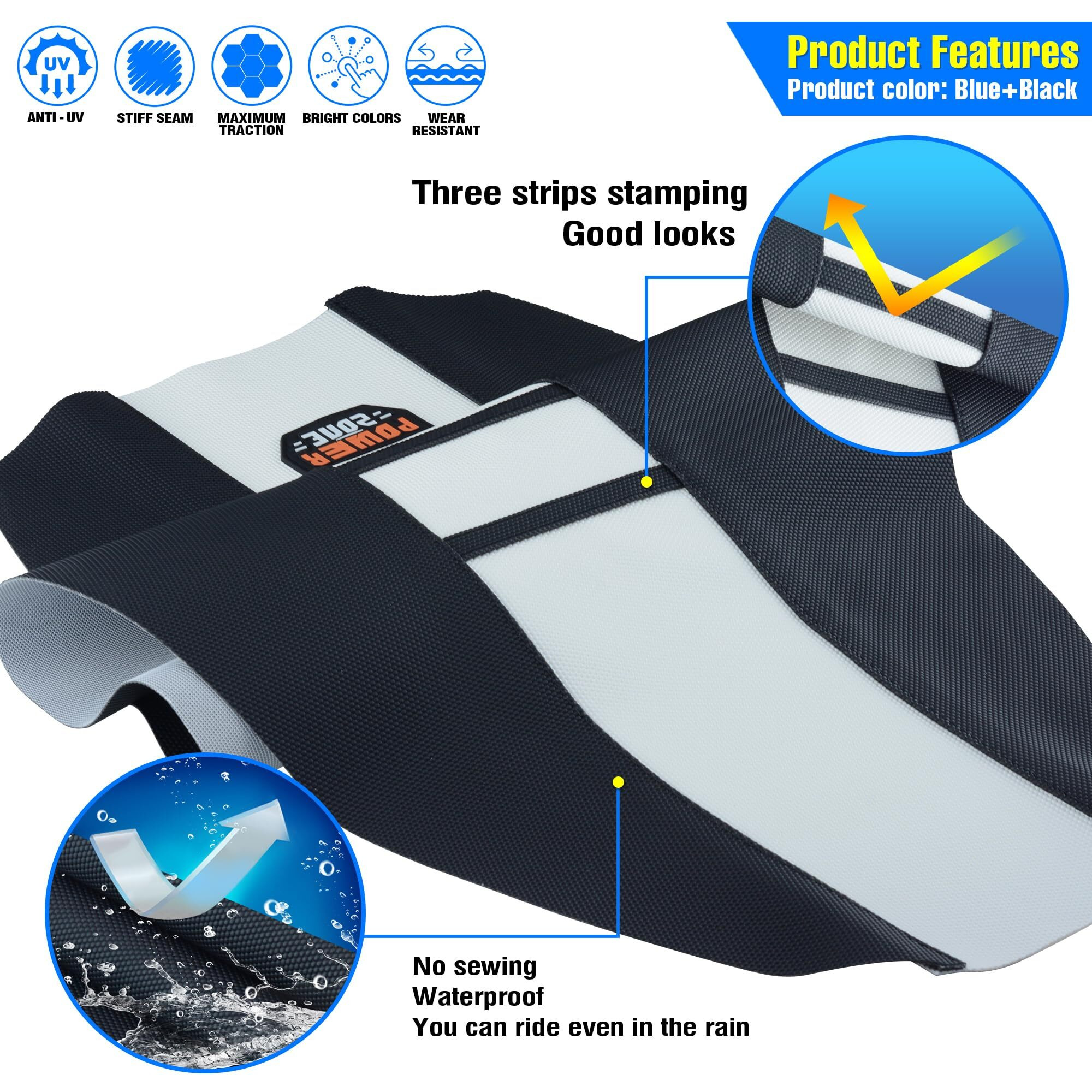 Mchmfg Universal Ribbed Dirt Bike Seat Cover - Gripper Soft Seat Cover For Most Dirt Pit Bike Motorcycle Black-White