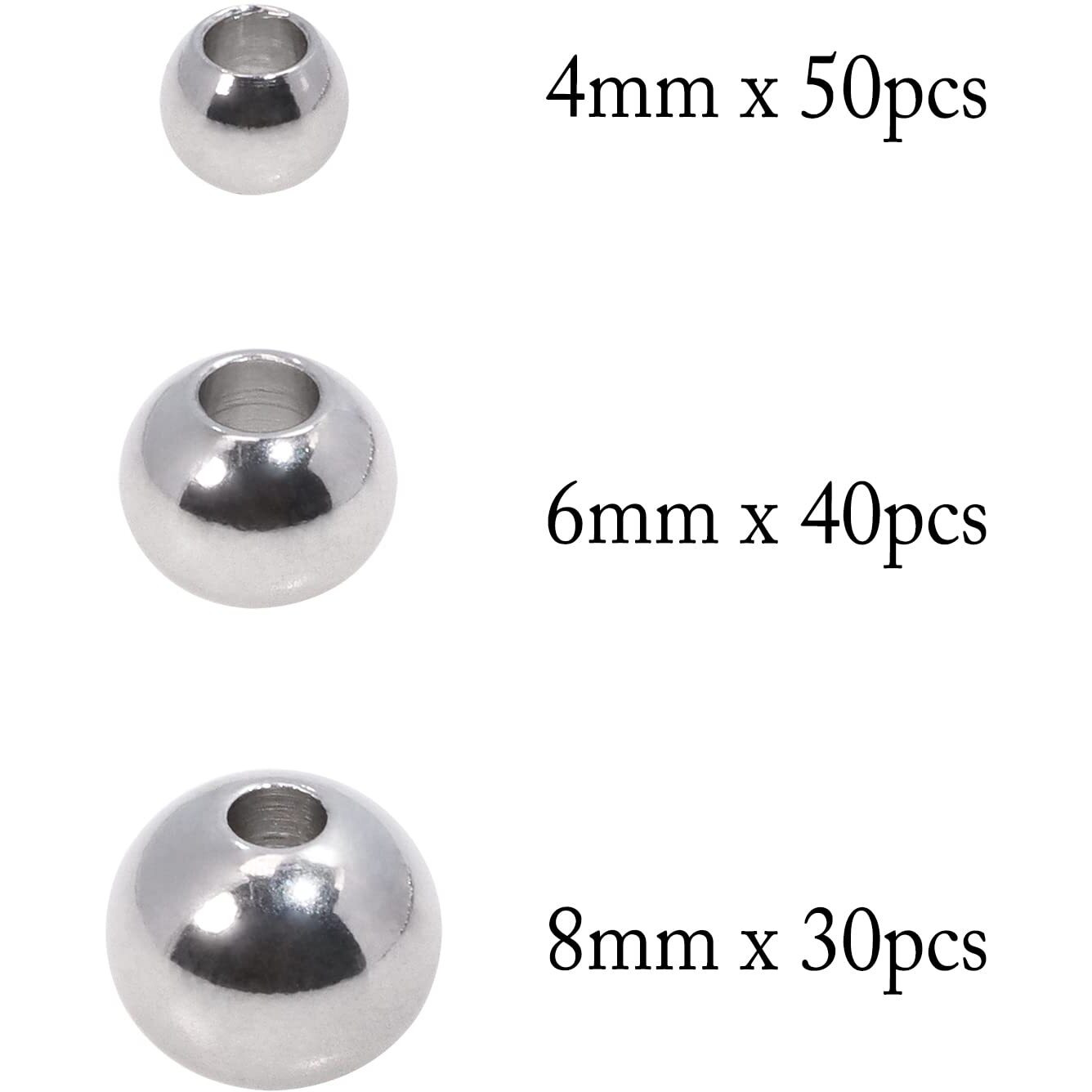 Shapenty 4Mm 6Mm 8Mm Round Stainless Steel Spacer Beads Seamless Smooth Loose Connector Beads Ball For Diy Bracelet Necklace Earring Pendant Jewelry Making Christmas Ornaments Craft Project  120Pcs