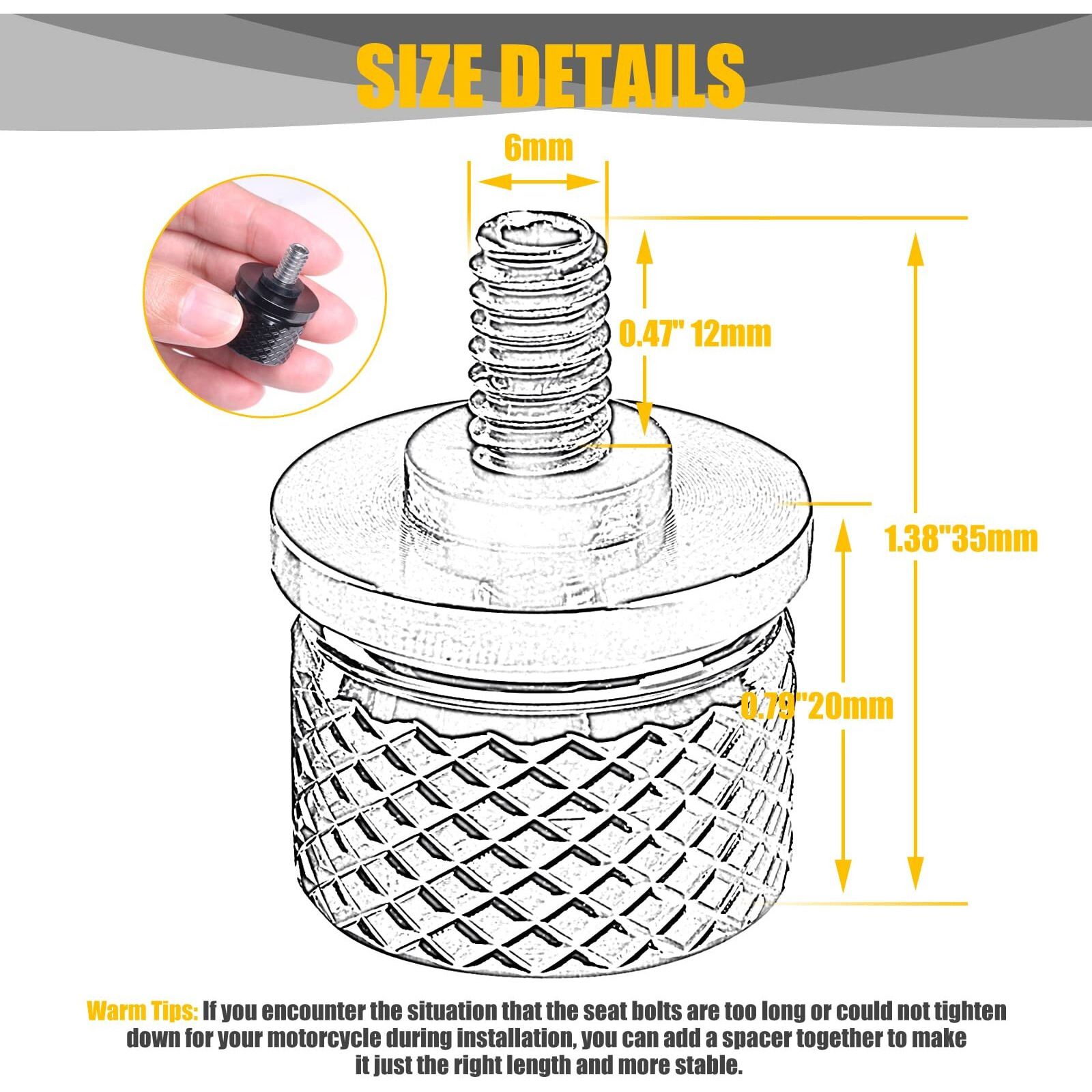 Sresk 3D Rear Fender Seat Bolt Screw For Harley Dyna Sportster Softail Road Glide Street Touring King Cvo Electra Iron 883 Bob 1996-2022 Thread 1/4""-20 Knurled Seat Nut (Black)