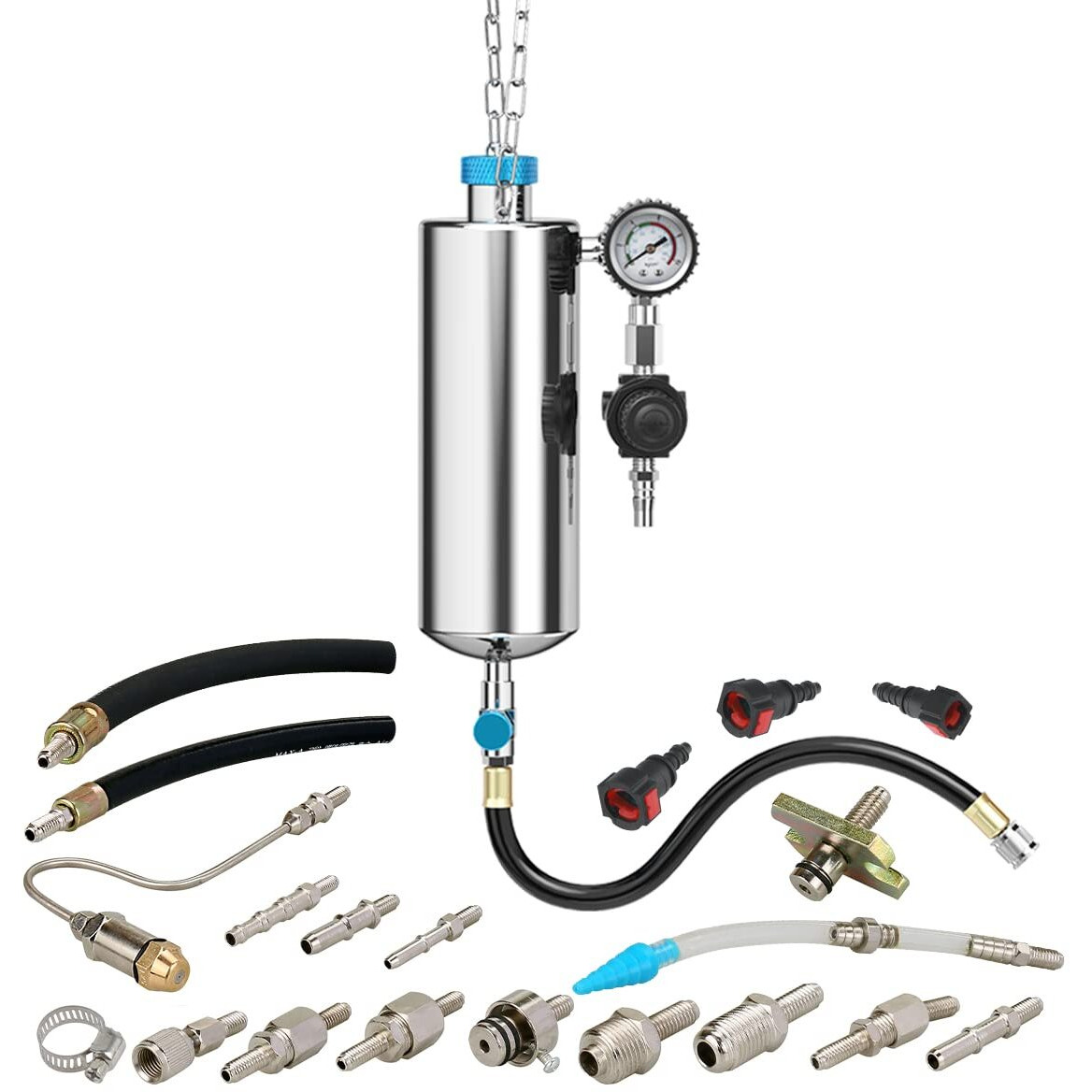 Fuel Injector Cleaner Tool Kit 1000Ml 150Psi Disassembly-Free Fuel Injection System Cleaner Pressure Adjustment Fuel Injector Cleaning Machine With 20Pc Adapter For Gasoline Car Throttle/Intake System