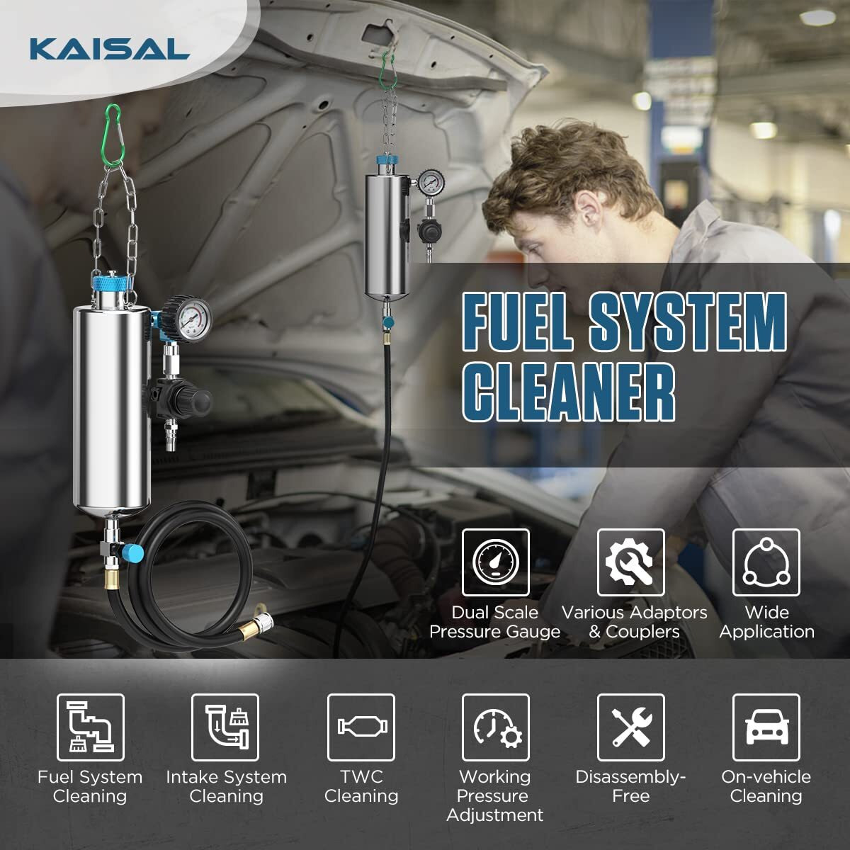 Fuel Injector Cleaner Tool Kit 1000Ml 150Psi Disassembly-Free Fuel Injection System Cleaner Pressure Adjustment Fuel Injector Cleaning Machine With 20Pc Adapter For Gasoline Car Throttle/Intake System