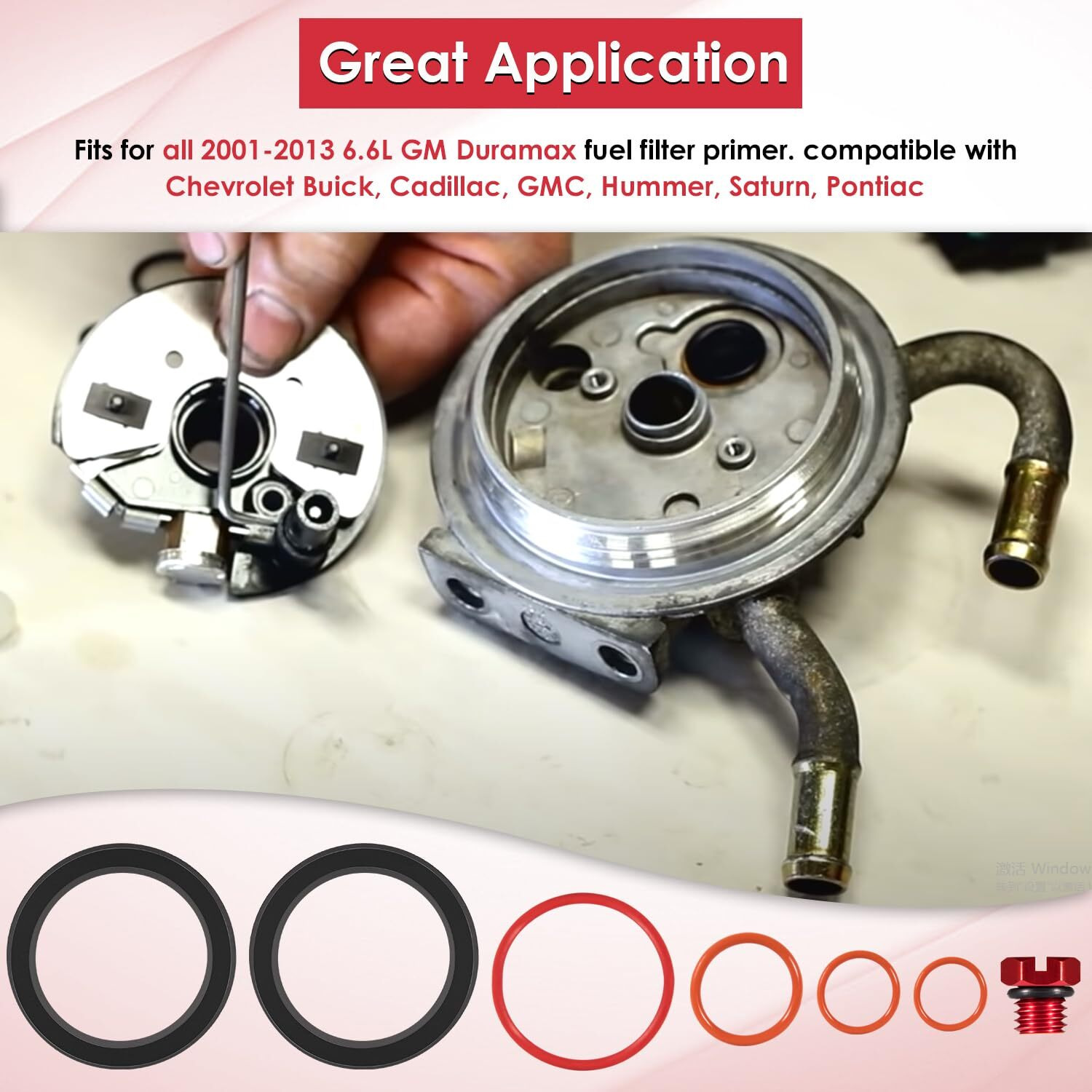 6.6L Duramax Fuel Filter Head Primer Seal Rebuild Kit & Air Bleeder Screw For 2001-2013 Gm Duramax Fuel Filter Primer