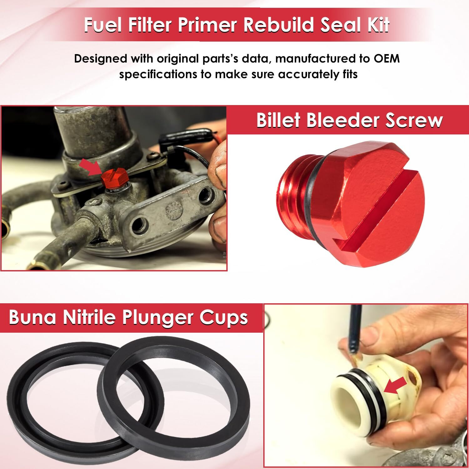 6.6L Duramax Fuel Filter Head Primer Seal Rebuild Kit & Air Bleeder Screw For 2001-2013 Gm Duramax Fuel Filter Primer