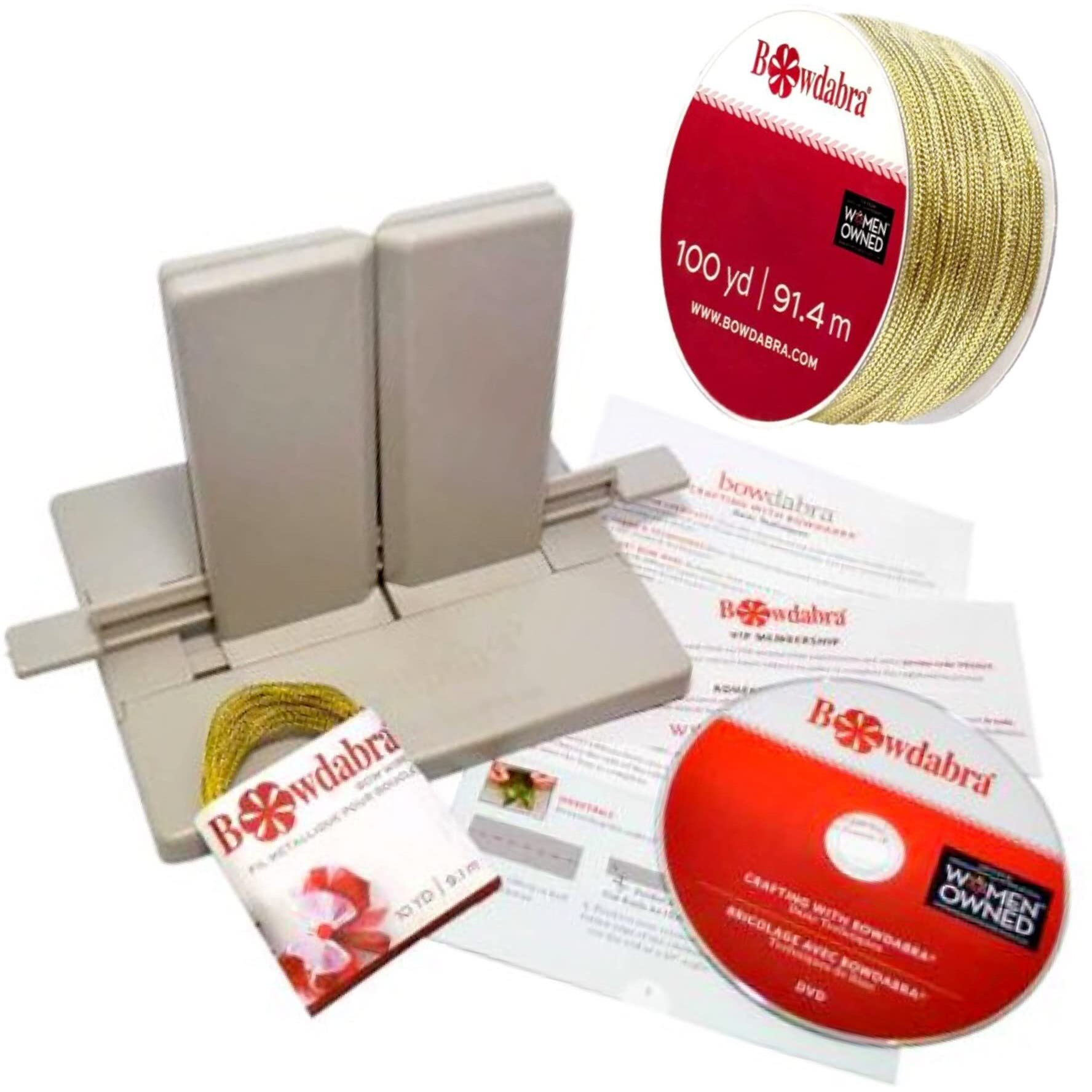 Bowdabra Designer Bow Maker Kit  Large Bundle With 100Yd Gold Bow Wire For Creating Gift Bows  Swags  Decorations  Hair Bows  Party Favors  Corsages
