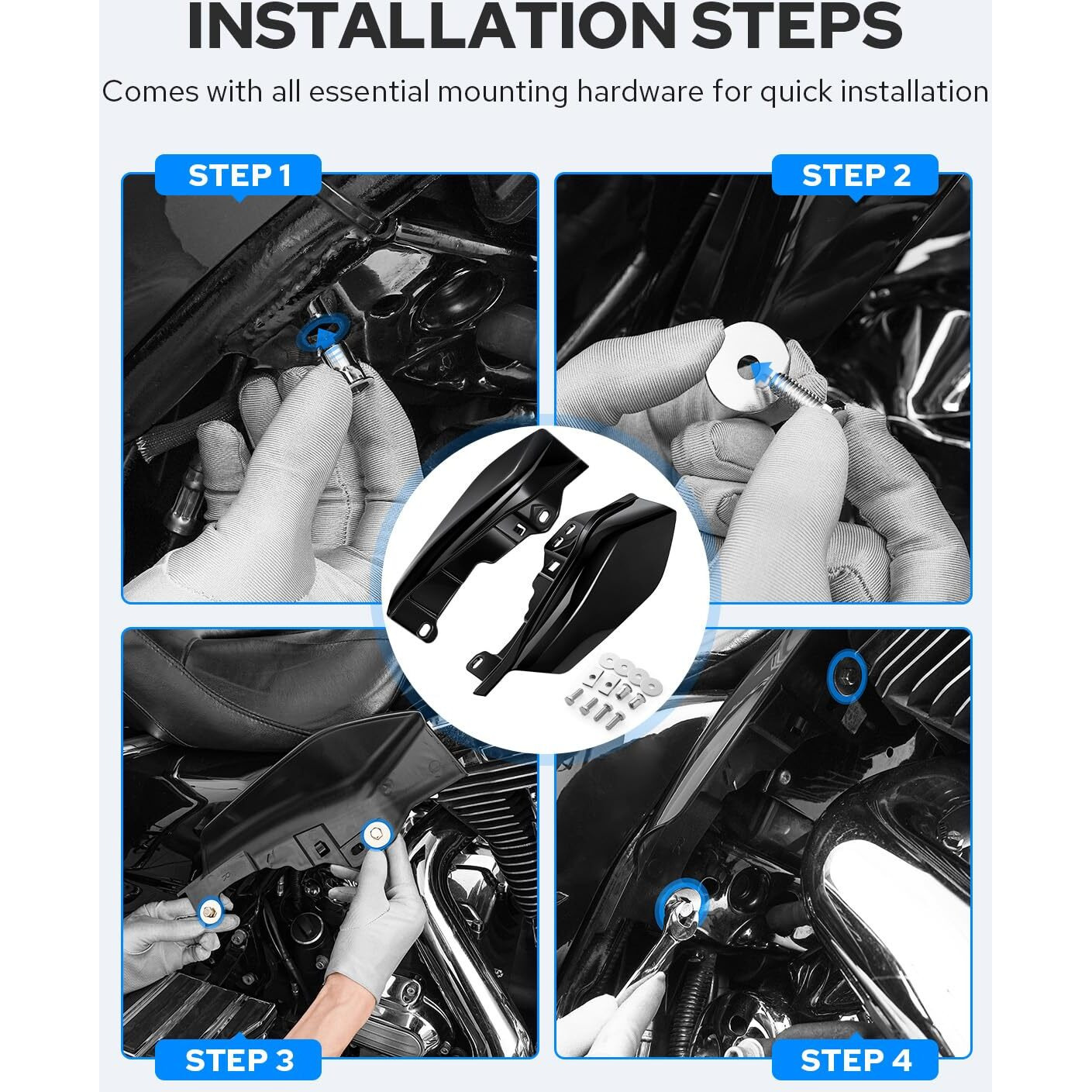 Benlari Gloss Black Mid Frame Air Deflectors Heat Shields Deflector 2009-2024 Compatible For Harley Davidson Touring Street Glide Road Glide Electra Glide Road King Ultra Limited Tri Glide Cvo