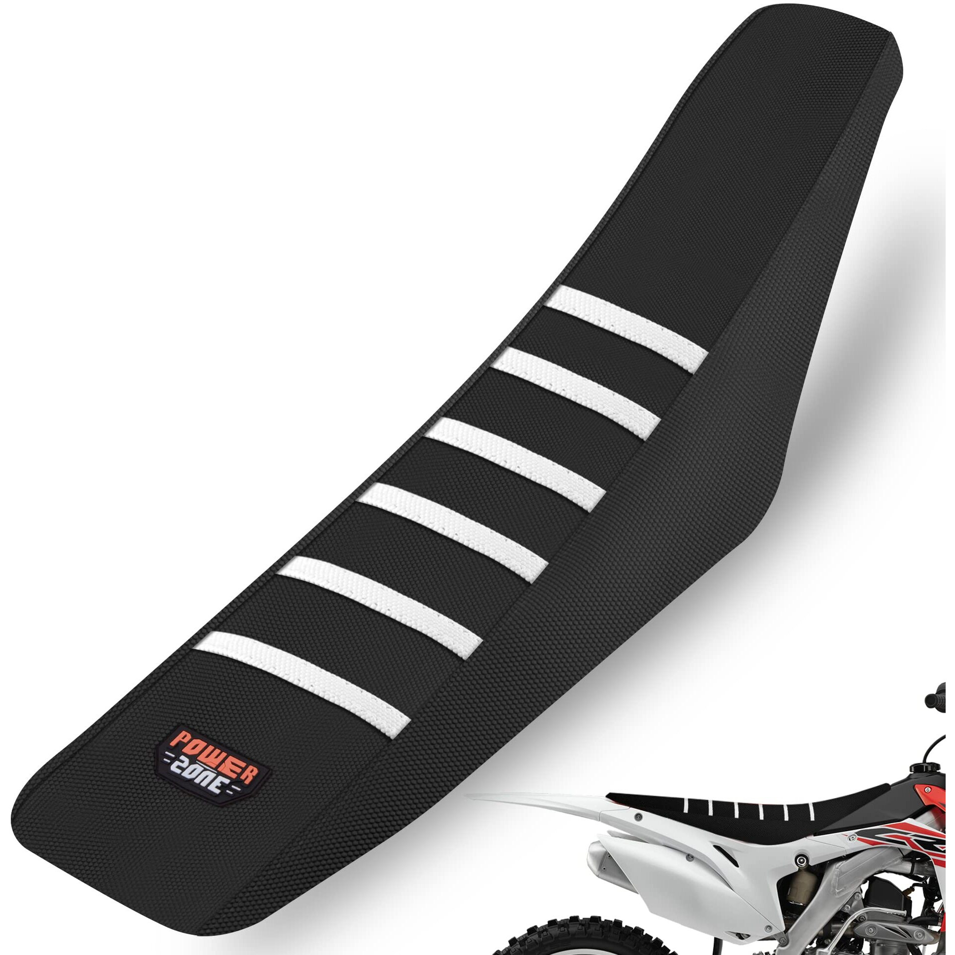 Fewfuss White Stripe Universial Seat Cover For Dirt Bike - Motorcycle Motorcross Enduro Seat Covers (Black)