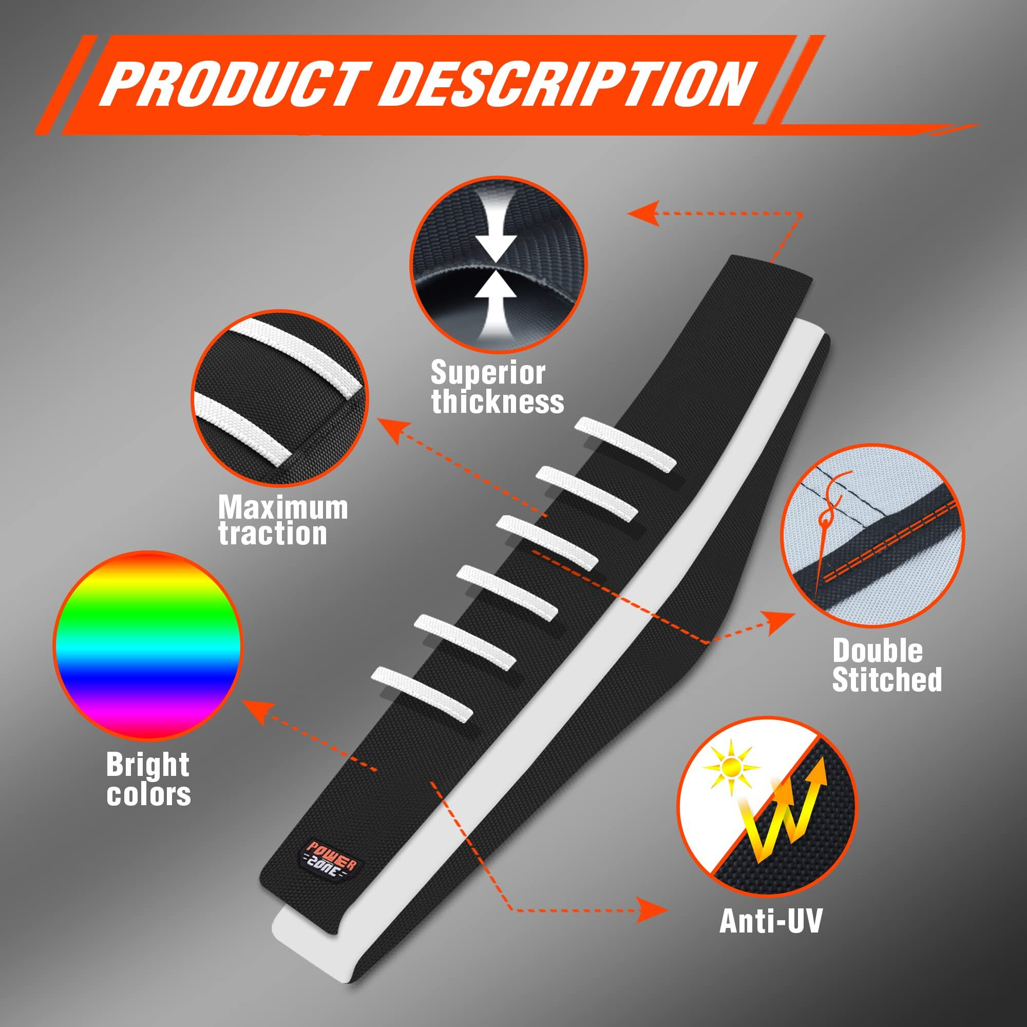 Fewfuss White Stripe Universial Seat Cover For Dirt Bike - Motorcycle Motorcross Enduro Seat Covers (Black)