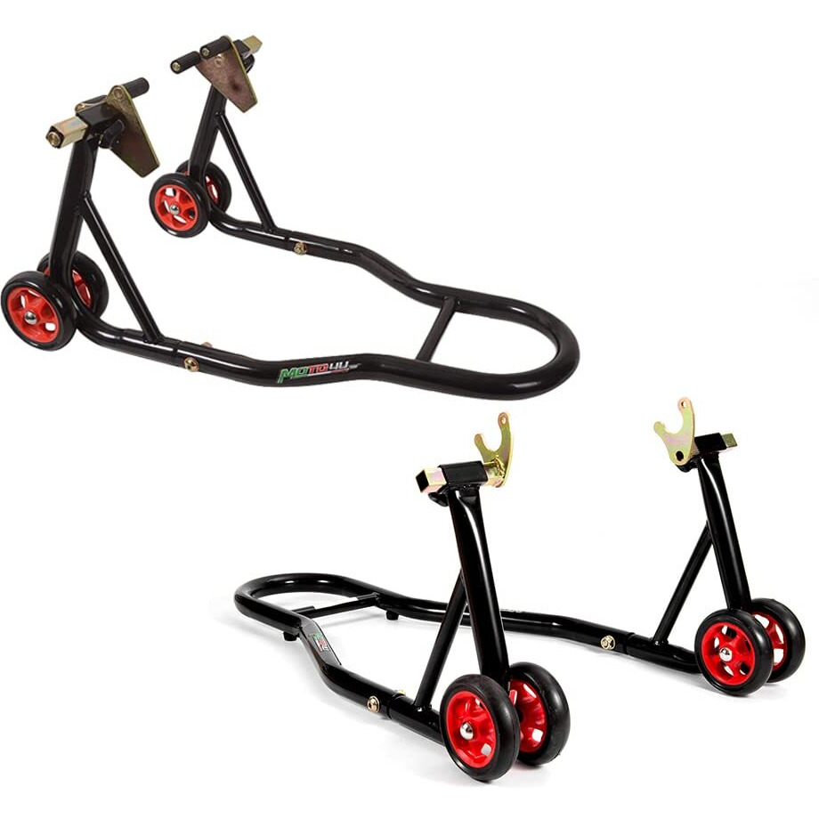 Moto4U Motorcycle Front & Rear Stand  Front Rear Combo Stand Universal Wheel Lift Stand Swingarm Spool Lift Stand Paddock Stand (Big Wheel)