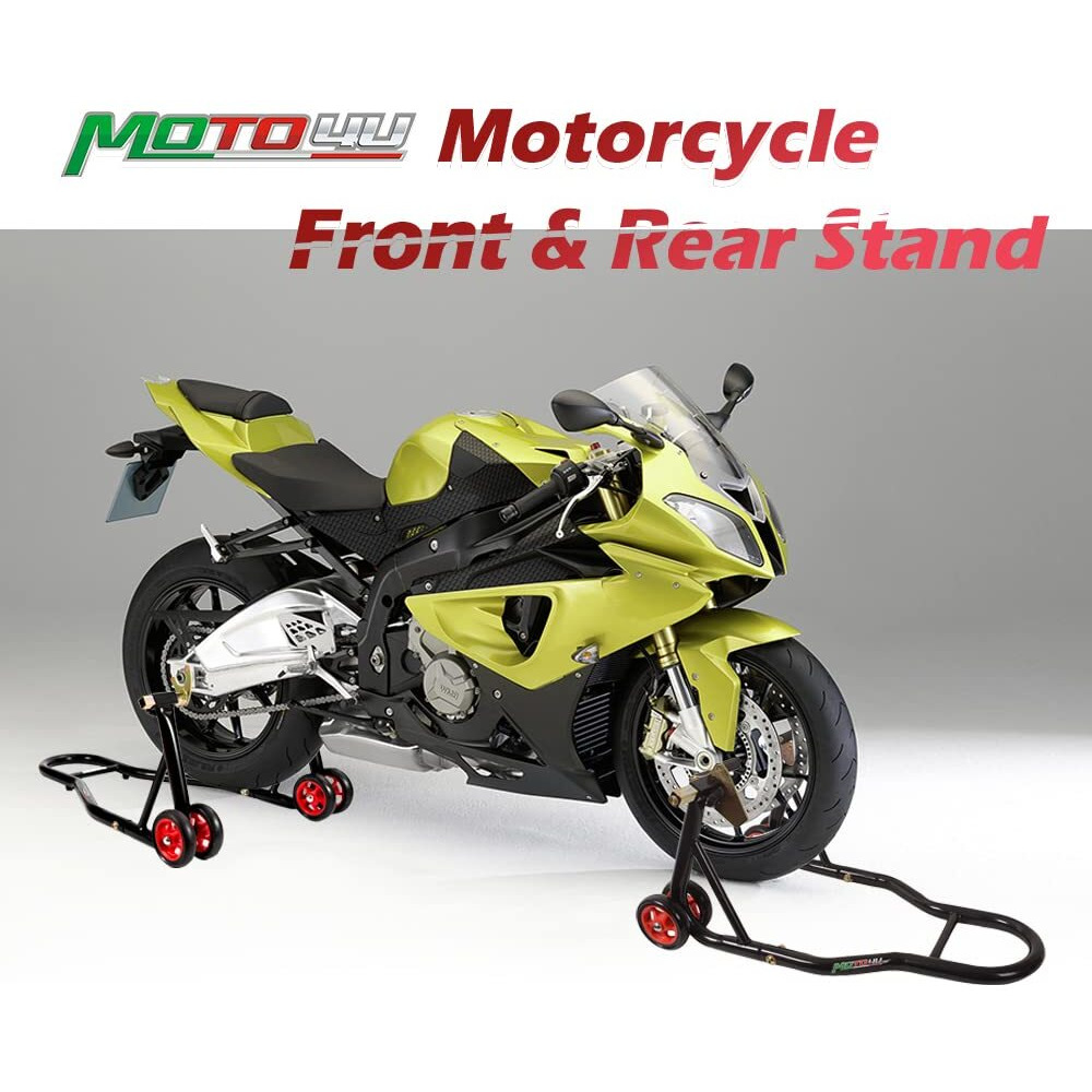 Moto4U Motorcycle Front & Rear Stand  Front Rear Combo Stand Universal Wheel Lift Stand Swingarm Spool Lift Stand Paddock Stand (Big Wheel)