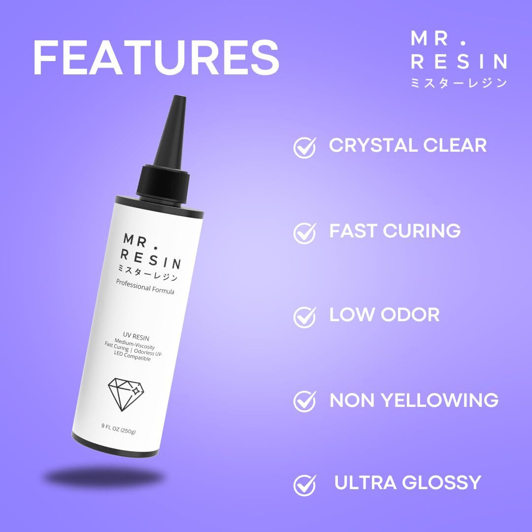 Uv Resin - Mr. Resin (250G) Crystal Clear Resin For Crafts  Rock Painting  Molds  Doming Keychains & Jewelry Making Cures Fast With Uv Lamp  Led And Sunlight