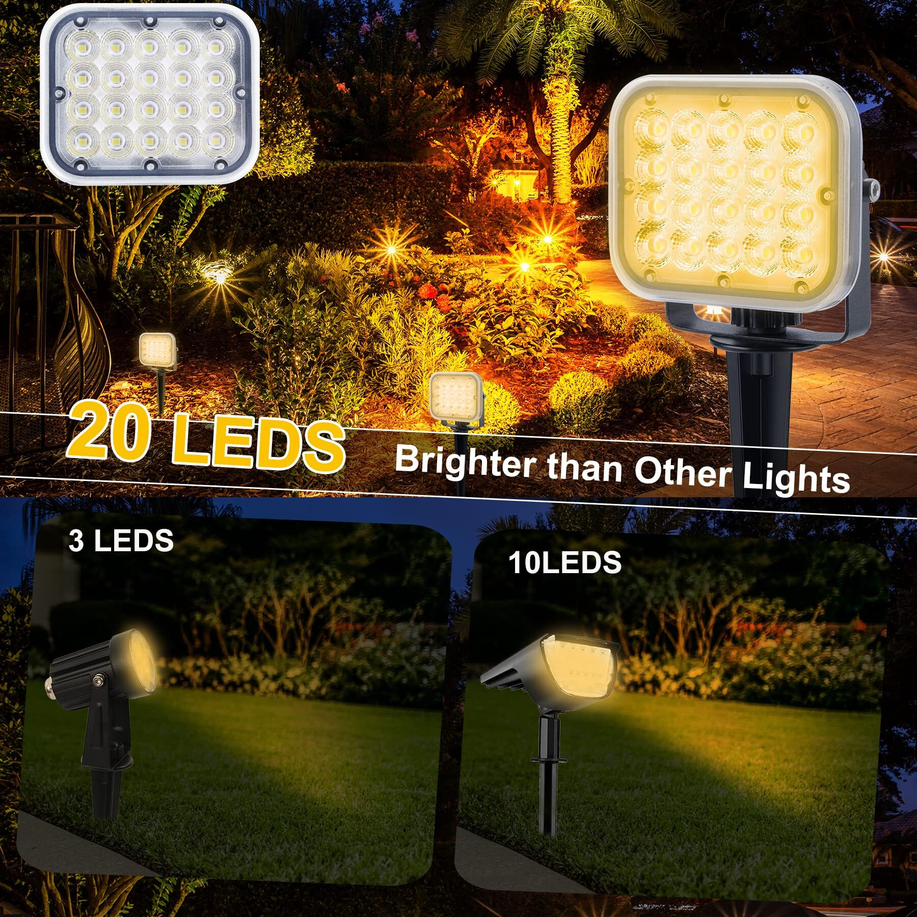 Crepow Solar Spot Lights Outdoor  20 Led Ip65 Waterproof Solar Landscape Lights  Dusk-To-Dawn 3000K Warm White Solar Outdoor Lights For Yard Garden Driveway Porch Walkway  2-In-1