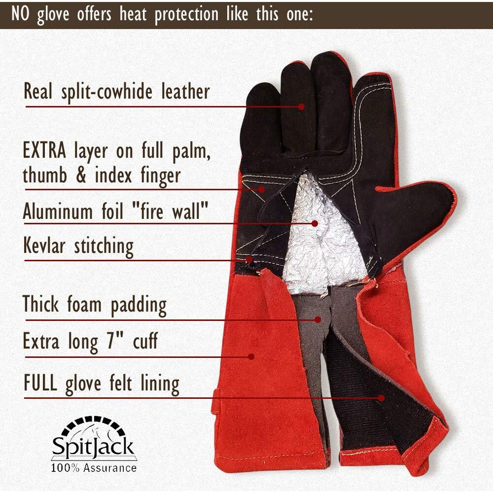 Spitjack Heat Resistant Fire Protection Fireplace Gloves For Grill  Welding  Bbq Cooking  Wood Stove  Oven  And Kitchen