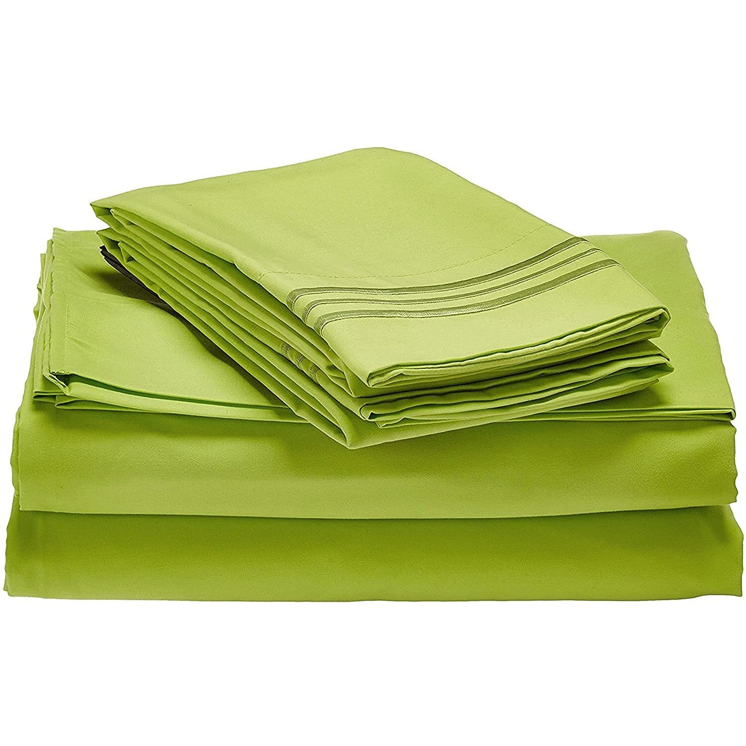 Celine Linen 1800 Series Egyptian Quality Super Soft Wrinkle Resistant & Fade Resistant Beautiful Design On Pillowcases 5-Piece Sheet Set  Deep Pocket Up To 16Inch  Split King Lime
