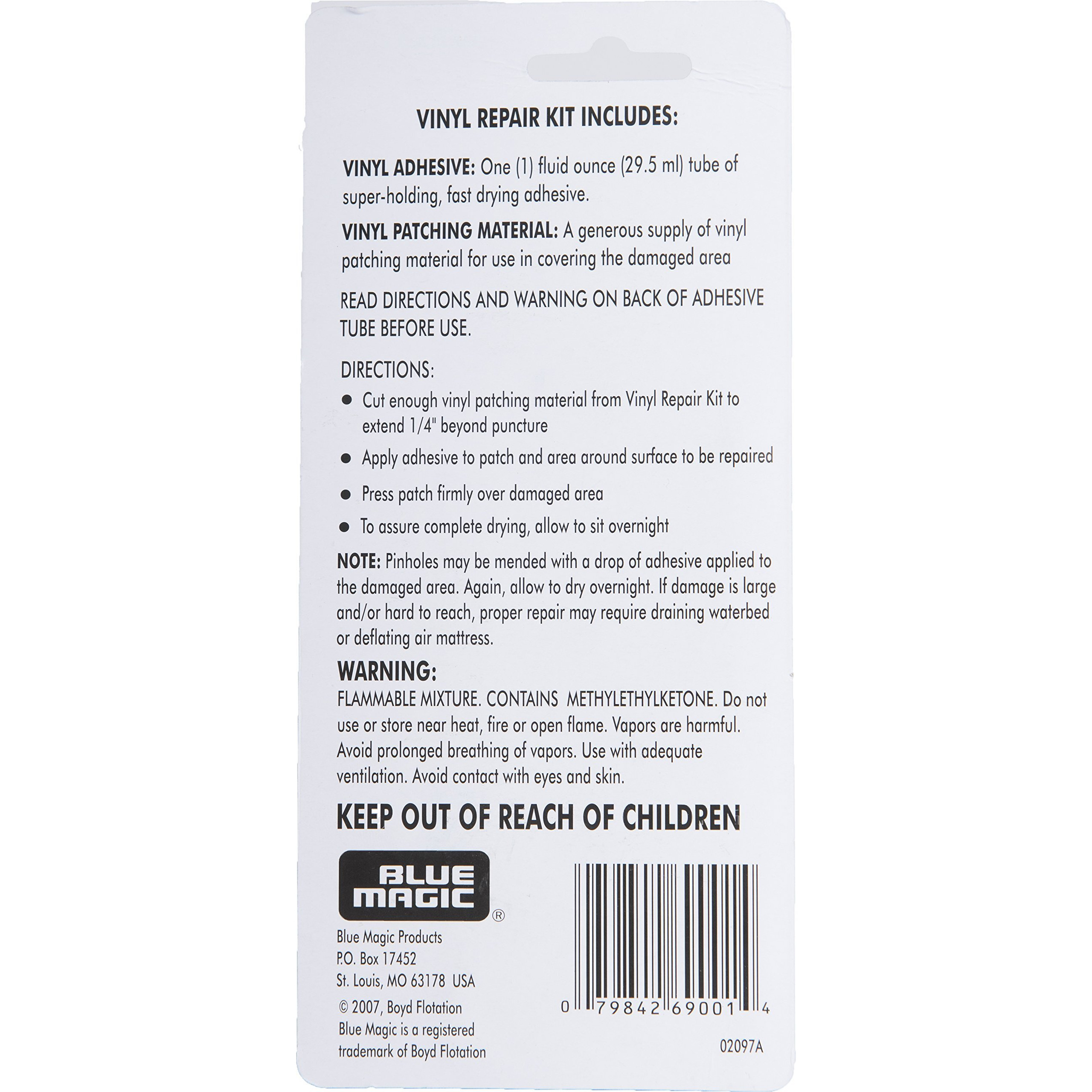 Blue Magic Waterbed/Air Mattress Vinyl Repair Kit Fast Drying Adhesive And Patches  2 Pack
