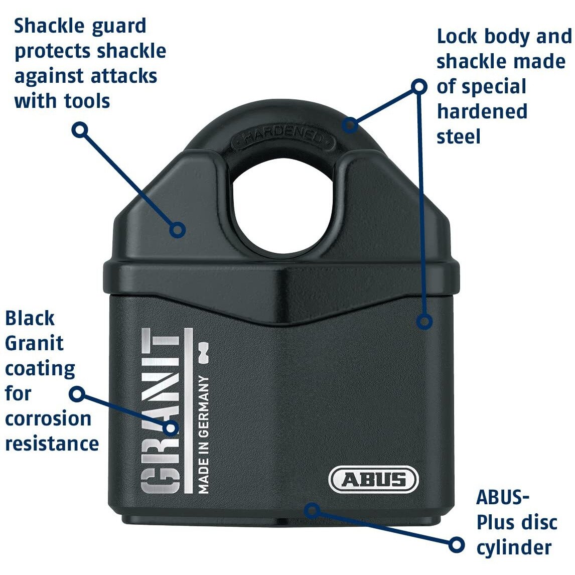 Abus Granit 37/80 Heavy Duty Hardened Steel Padlock - Closed Shackle Lock With 1/2"" Shackle - Corrosion Resistant Outdoor Lock - Made In Germany - Keyed Different