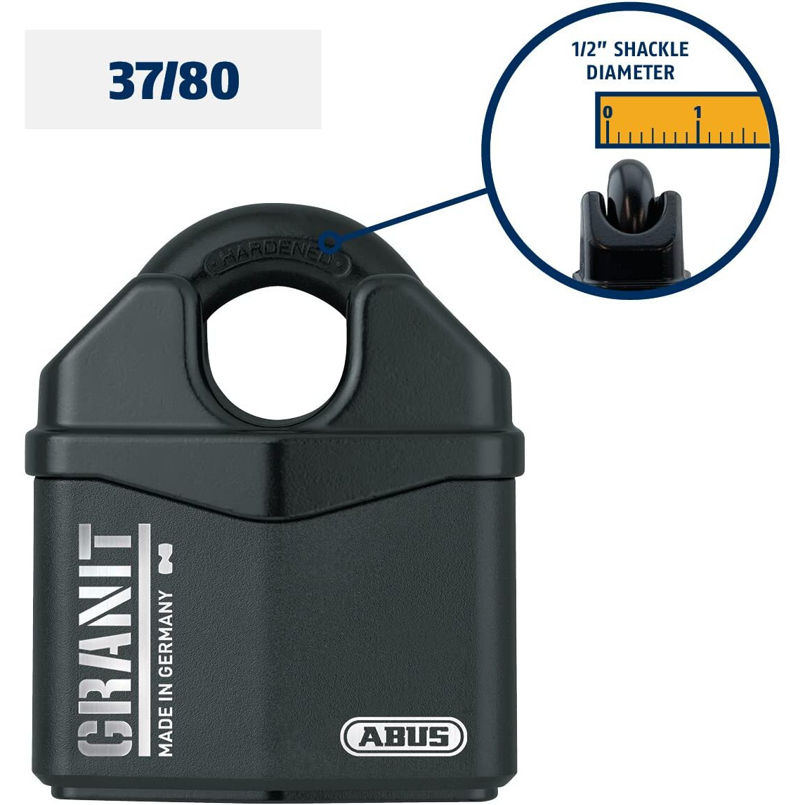 Abus Granit 37/80 Heavy Duty Hardened Steel Padlock - Closed Shackle Lock With 1/2"" Shackle - Corrosion Resistant Outdoor Lock - Made In Germany - Keyed Different