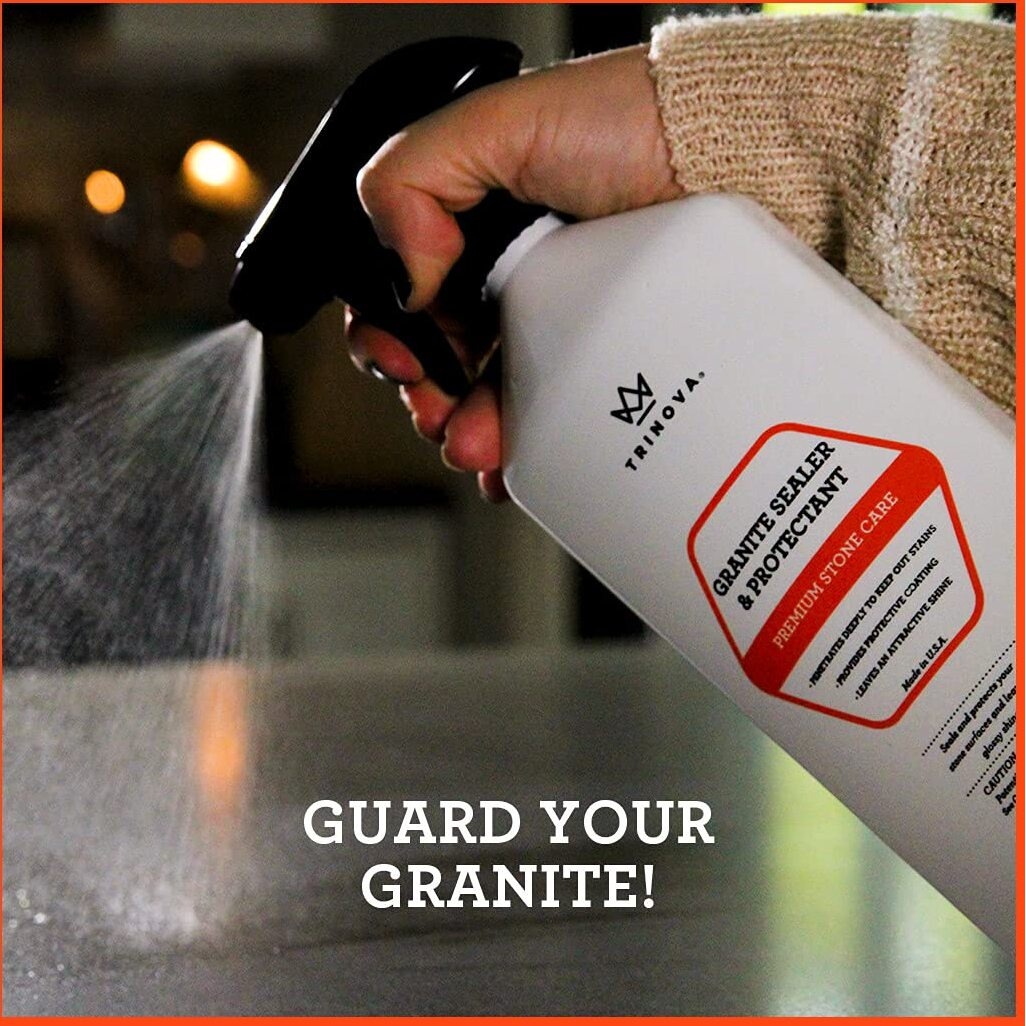 Trinova Granite Sealer & Protector - Best Stone Polish  Protectant & Care Product - Easy Maintenance For Clean Countertop Surface  Marble  Tile - No Streaks  Stains  Haze  Or Spots - 18 Fl Oz