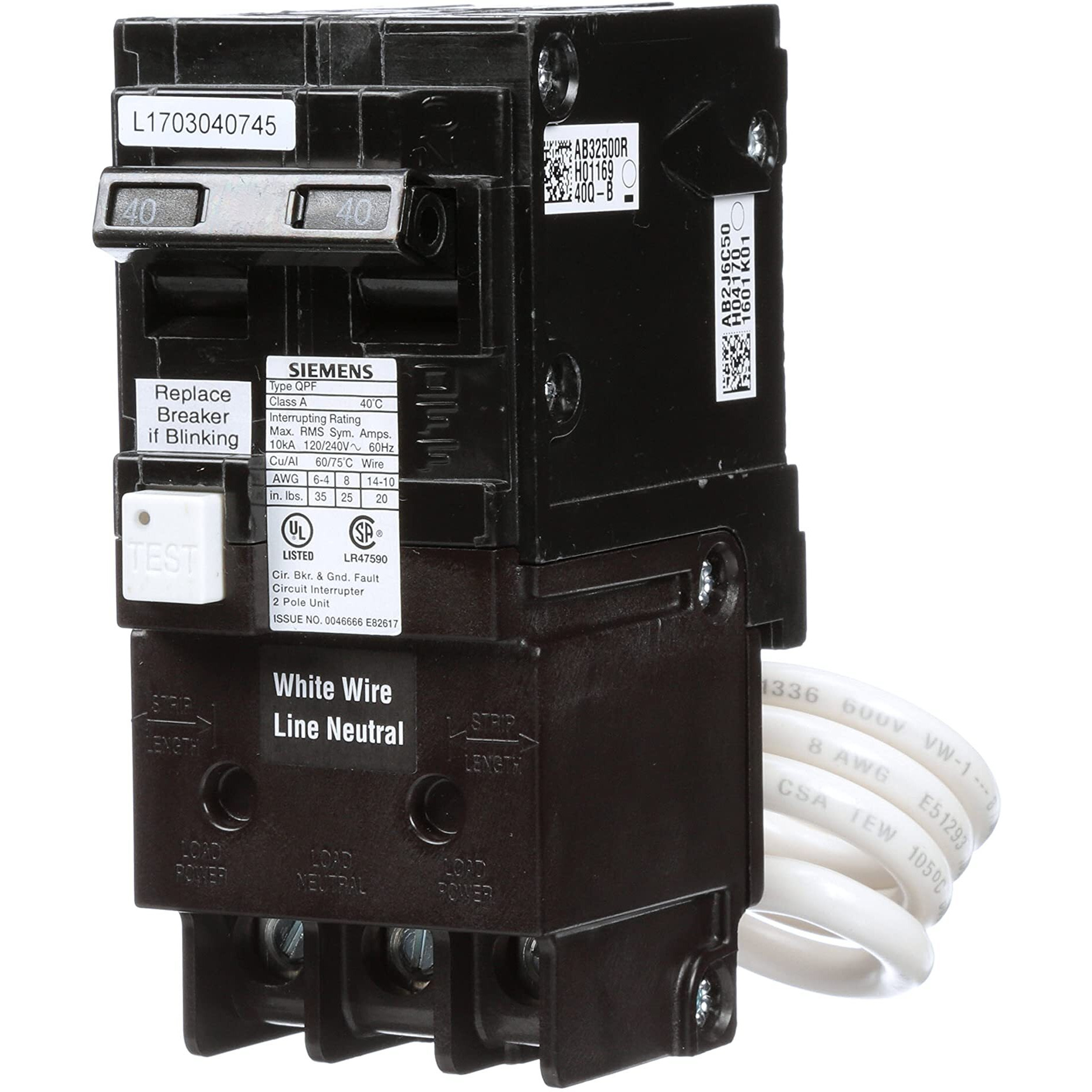Siemens Qf240A Ground Fault Circuit Interrupter  40 Amp  2 Pole  120/240 Volt  10 000 Aic