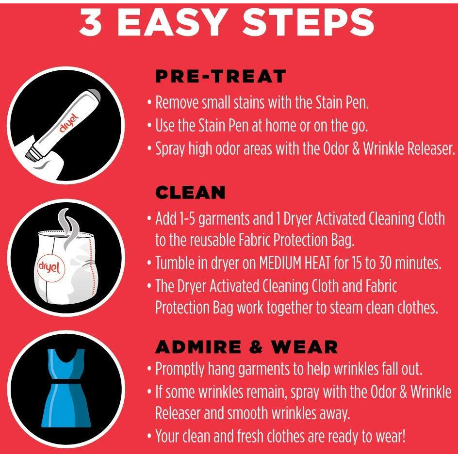 Dryel At-Home Dry Cleaner Starter Kit  Gentle Laundry Care For Special Fabrics And Dry-Clean-Only Clothes  6 Loads