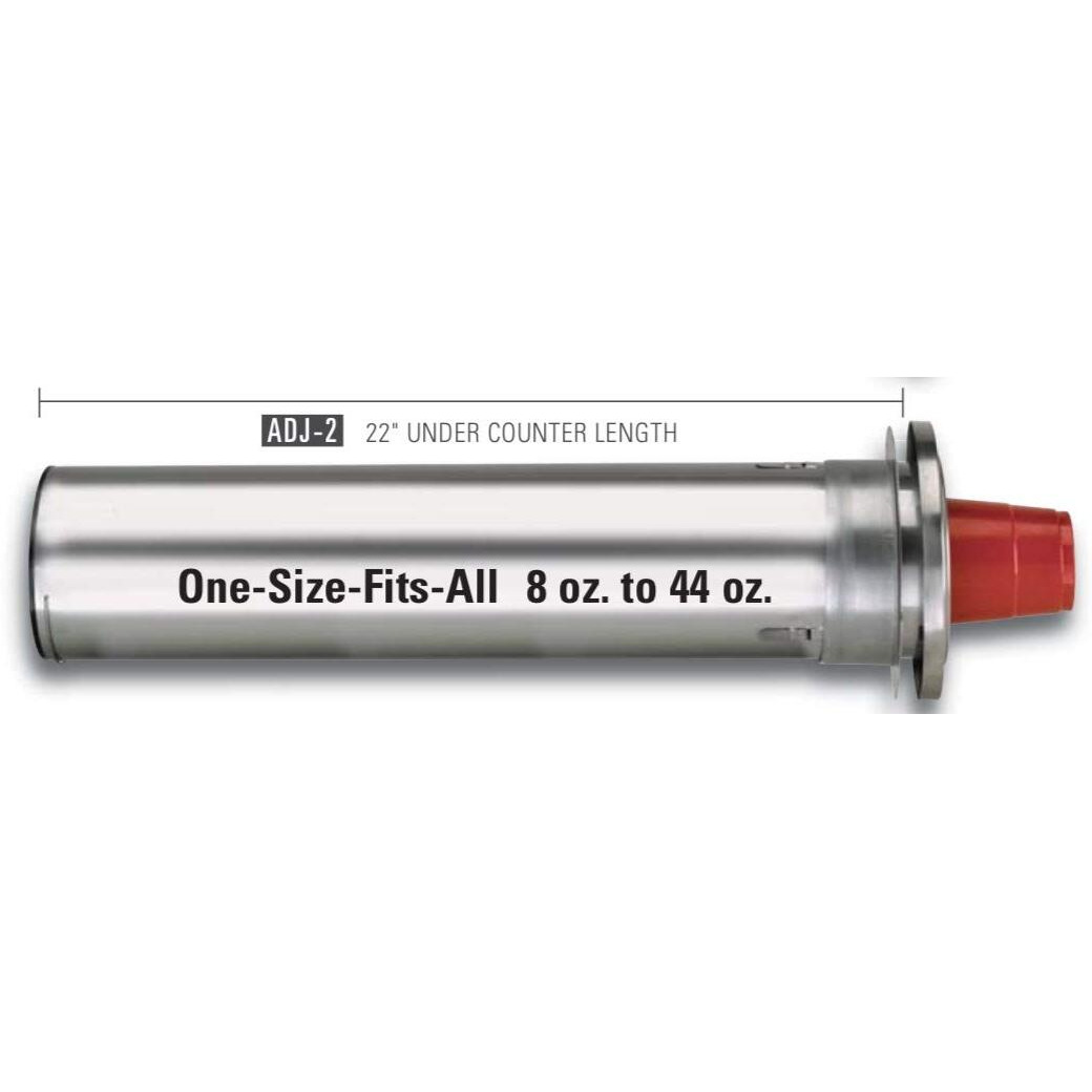 Dispense-Rite Adj-2 In-Counter Cup Dispenser  Adjustable From 8 Oz. To 44 Oz  Stainless Steel  2 Spring  22"" Length  Rim Diameter Range 3"" To 4-5/8""