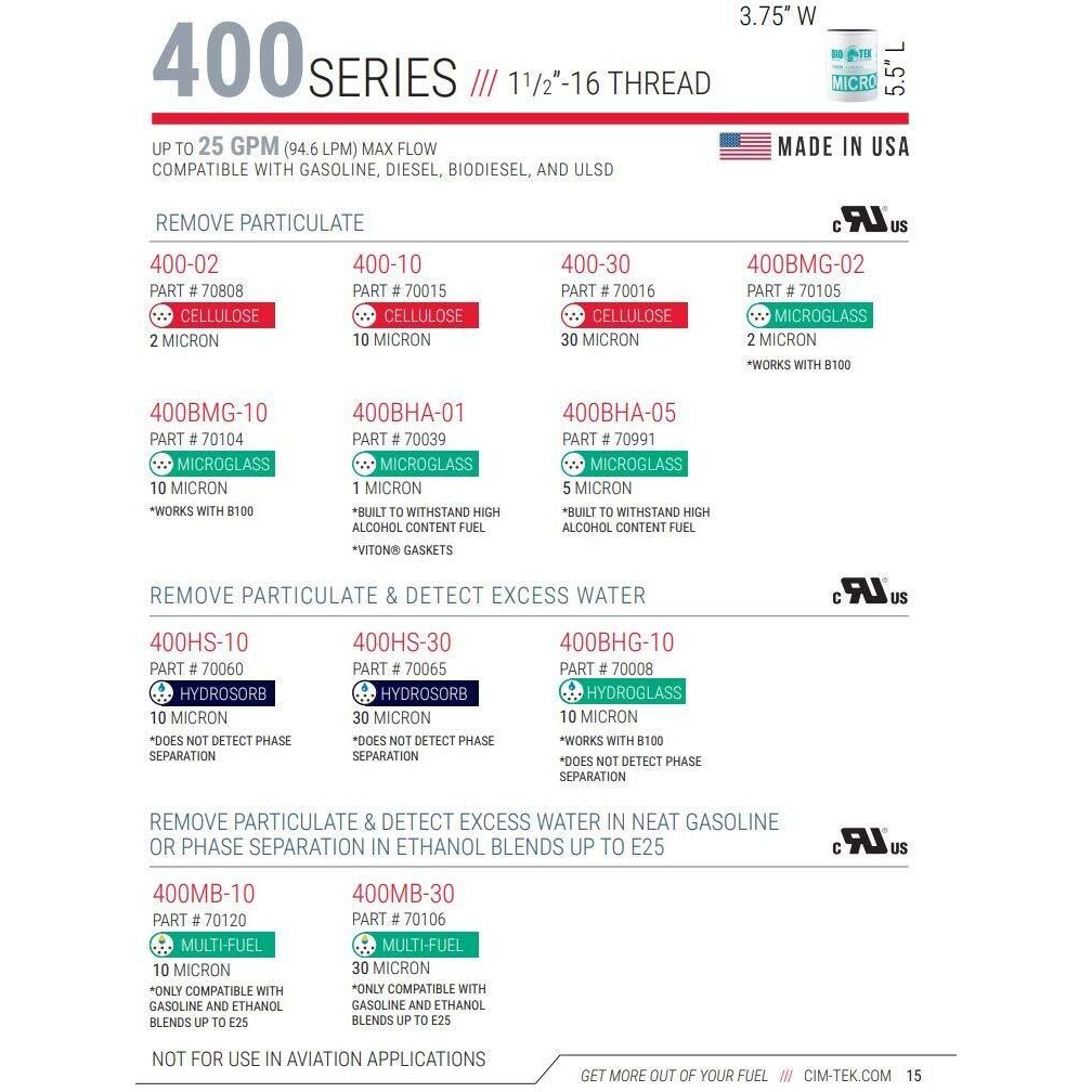 Cim-Tek 70016 Centurion Gilbarco Diesel Filter 400-30  30 Micron