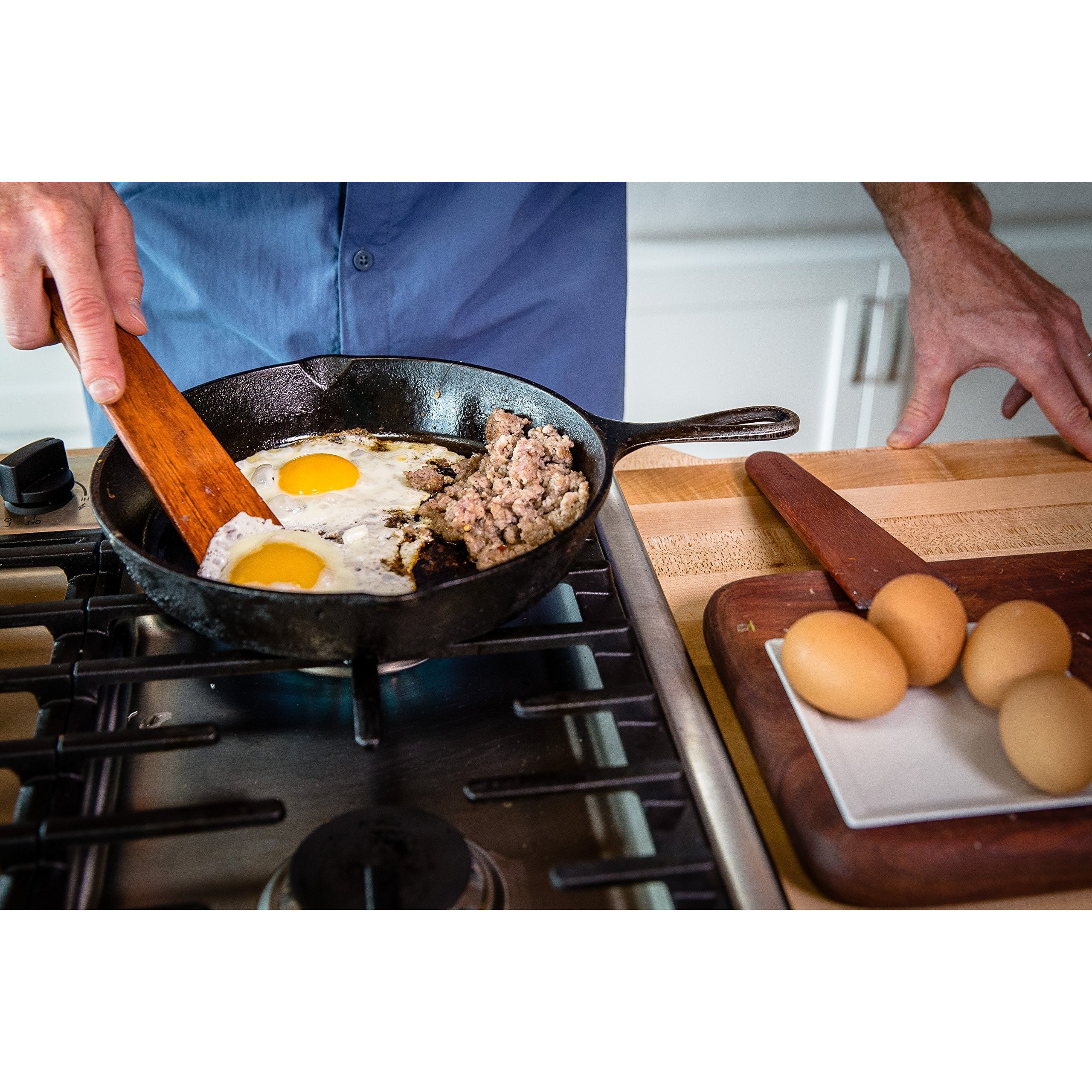 Earlywood 10 Inch Handmade Cooking Utensil For Kitchen  Multi-Purpose Wood Scraper And Egg Turner  Cast Iron Scraper And Wood Saute Spatula - Made In Usa - Jatoba